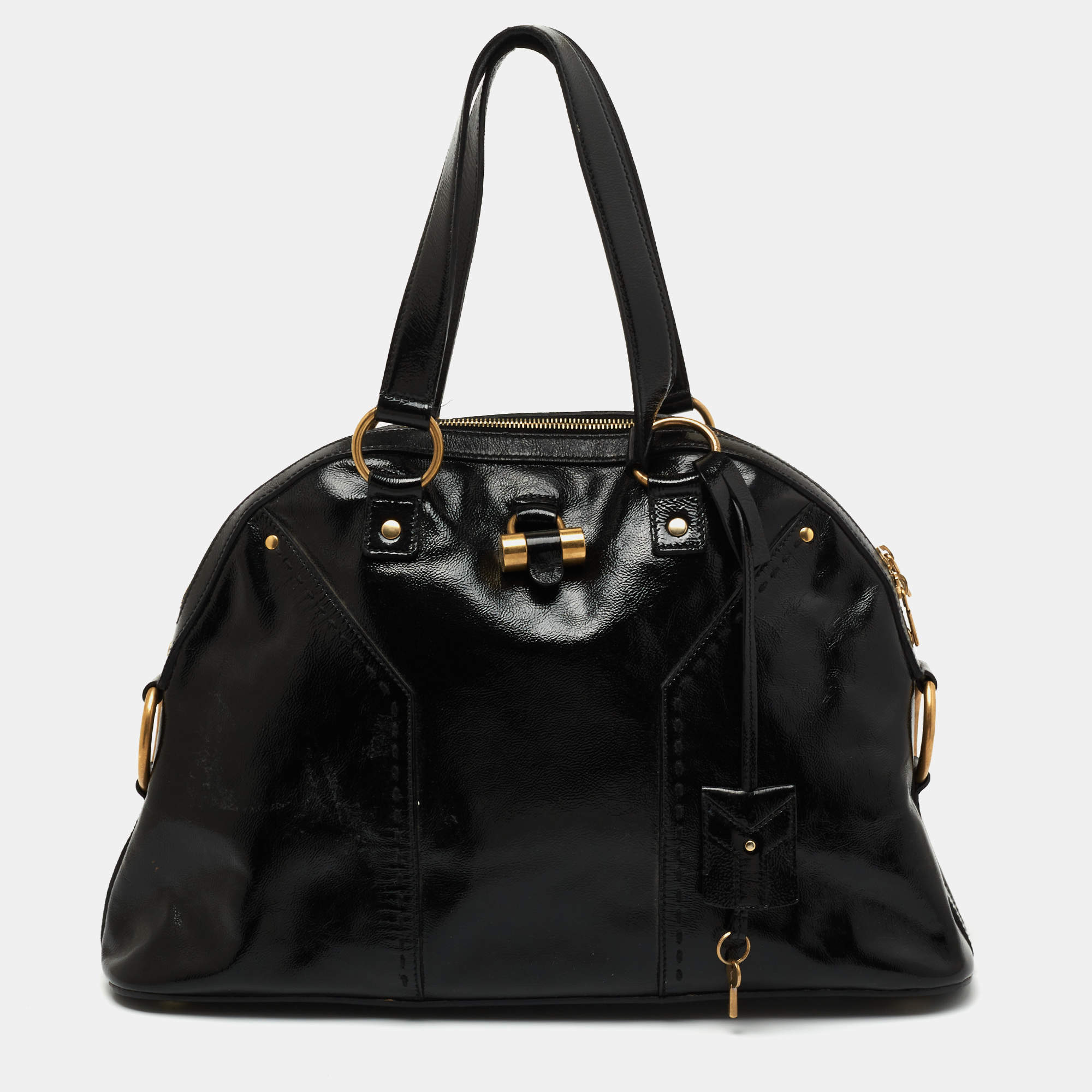 Pre Owned حقيبة سان لوران موس جلد لامع بني كبيرة 