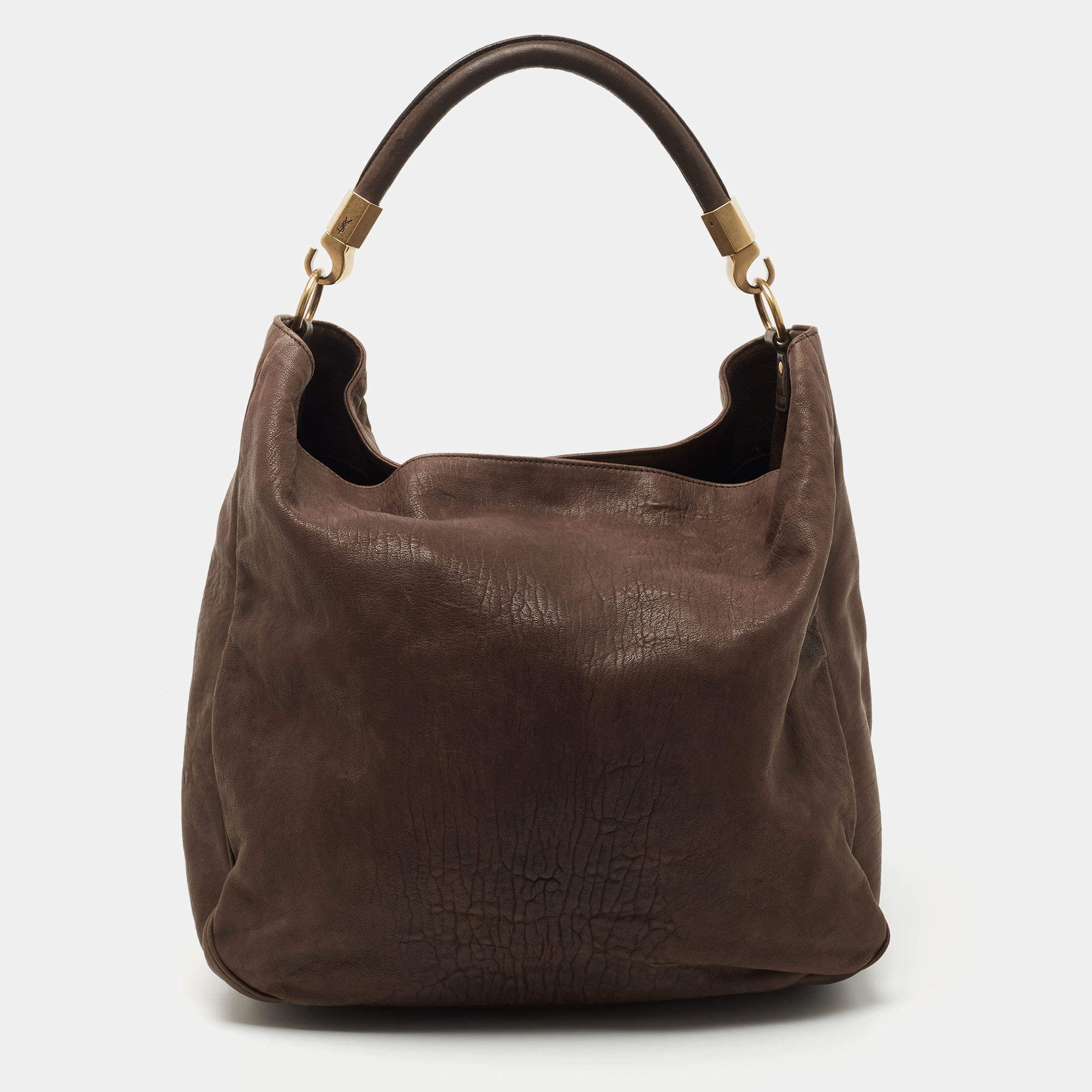Pre Owned Yves Saint Laurent Brown Leather Large Roady Hobo