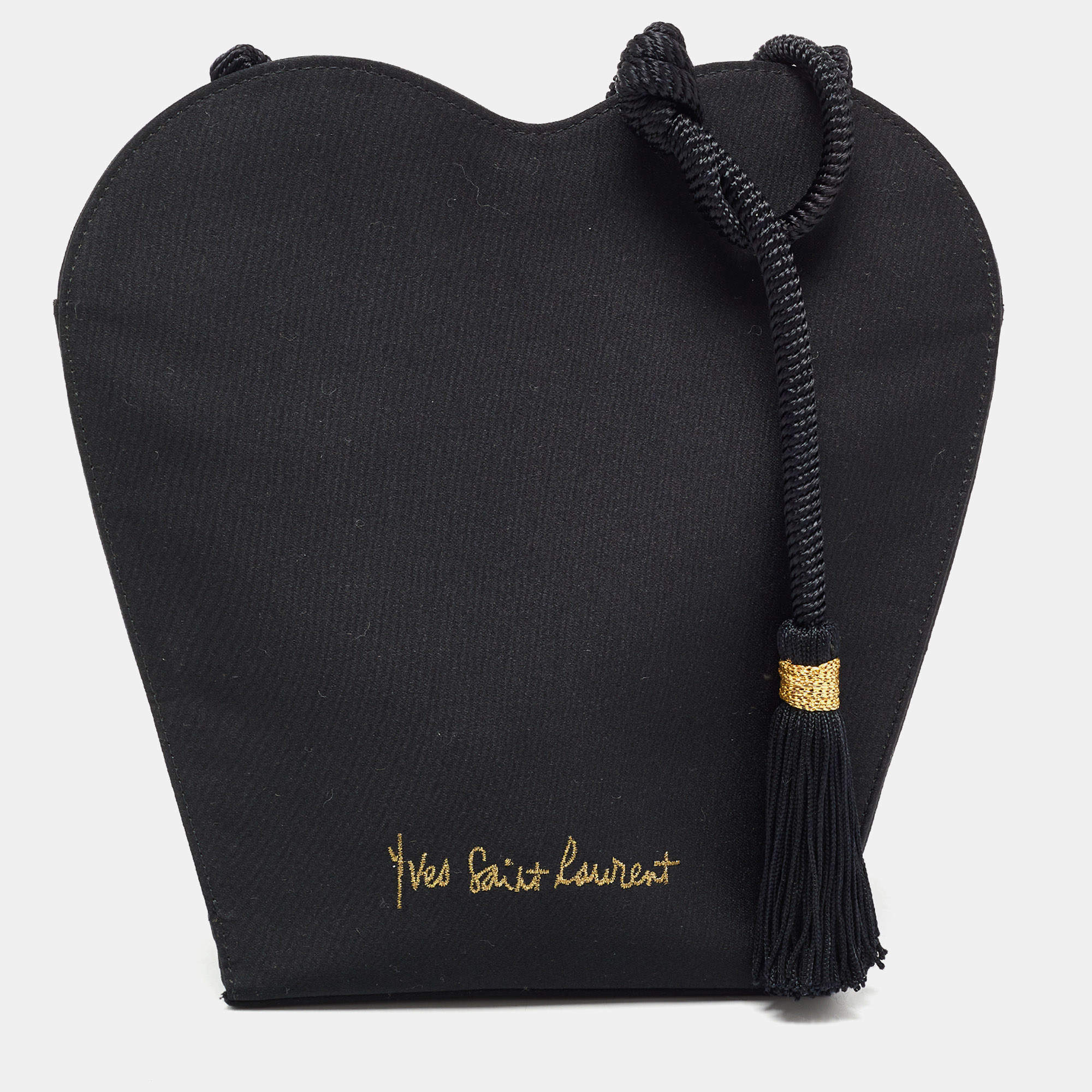 Pre Owned Yves Saint Laurent Black Satin Heart Crossbody Bag