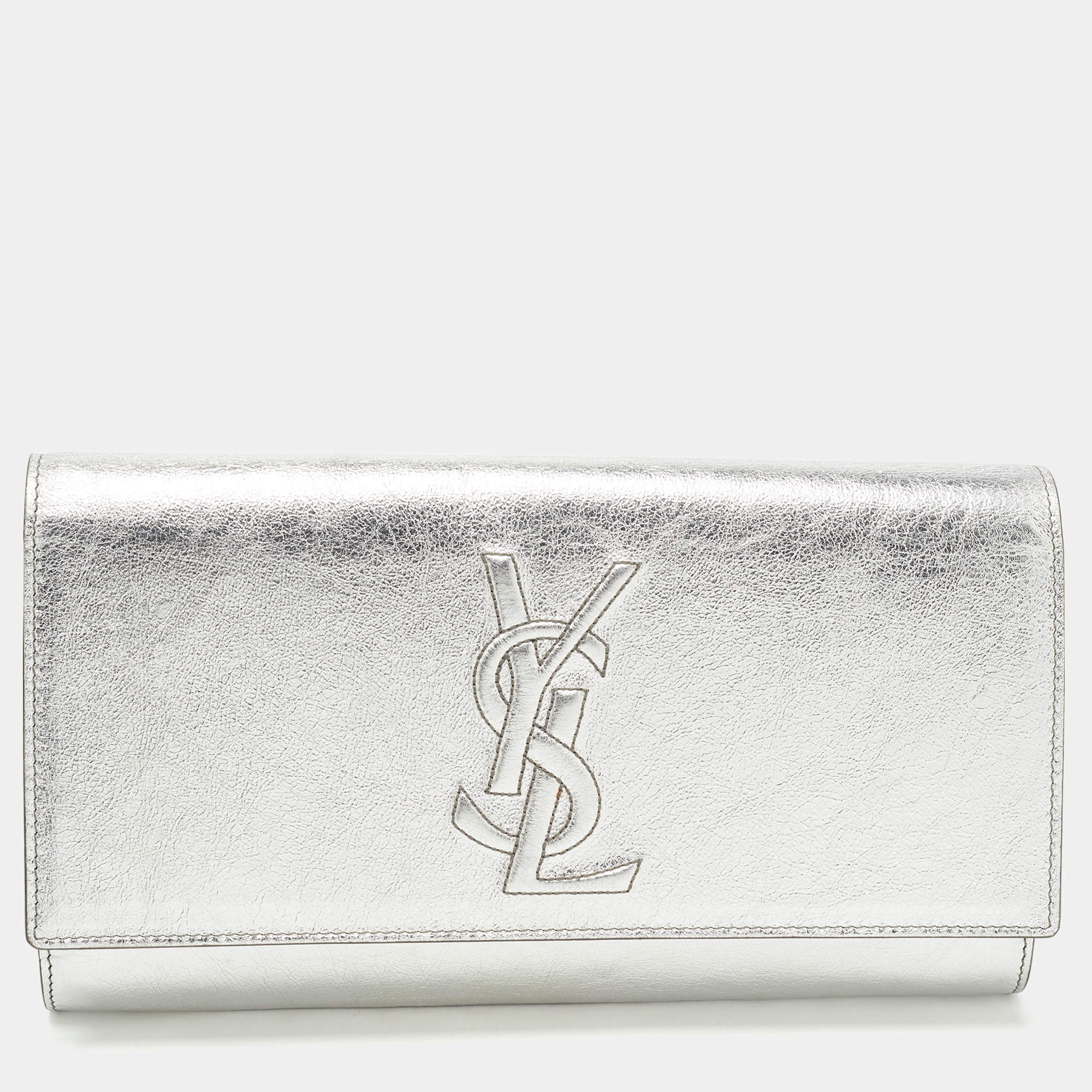 Pre Owned Yves Saint Laurent Silver Leather Belle De Jour Clutch