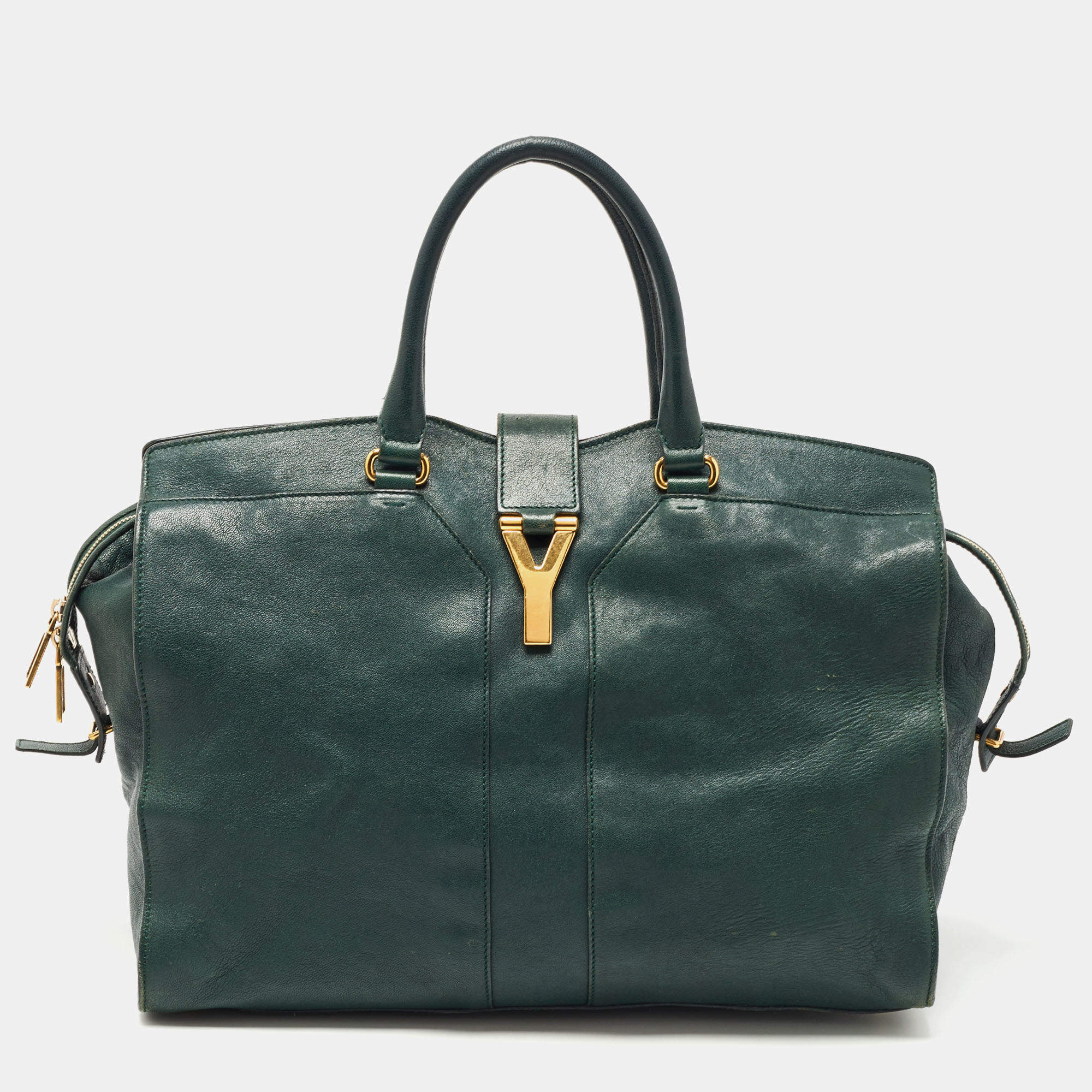 Yves Saint Laurent Dark Green Leather Large Cabas Chyc Satchel