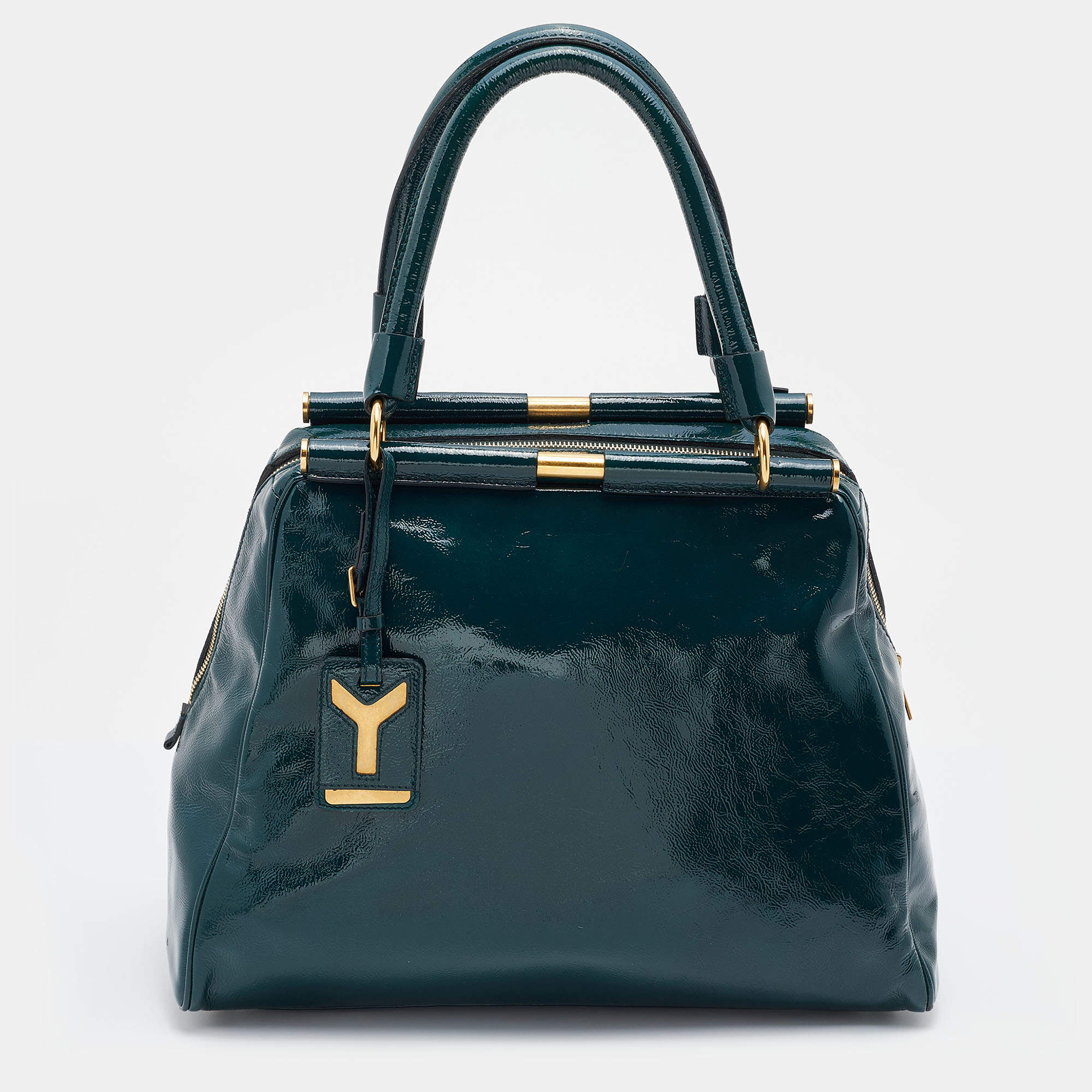 مملوكة مسبقًا Yves Saint Laurent Green Patent Leather Medium Majorelle Satchel