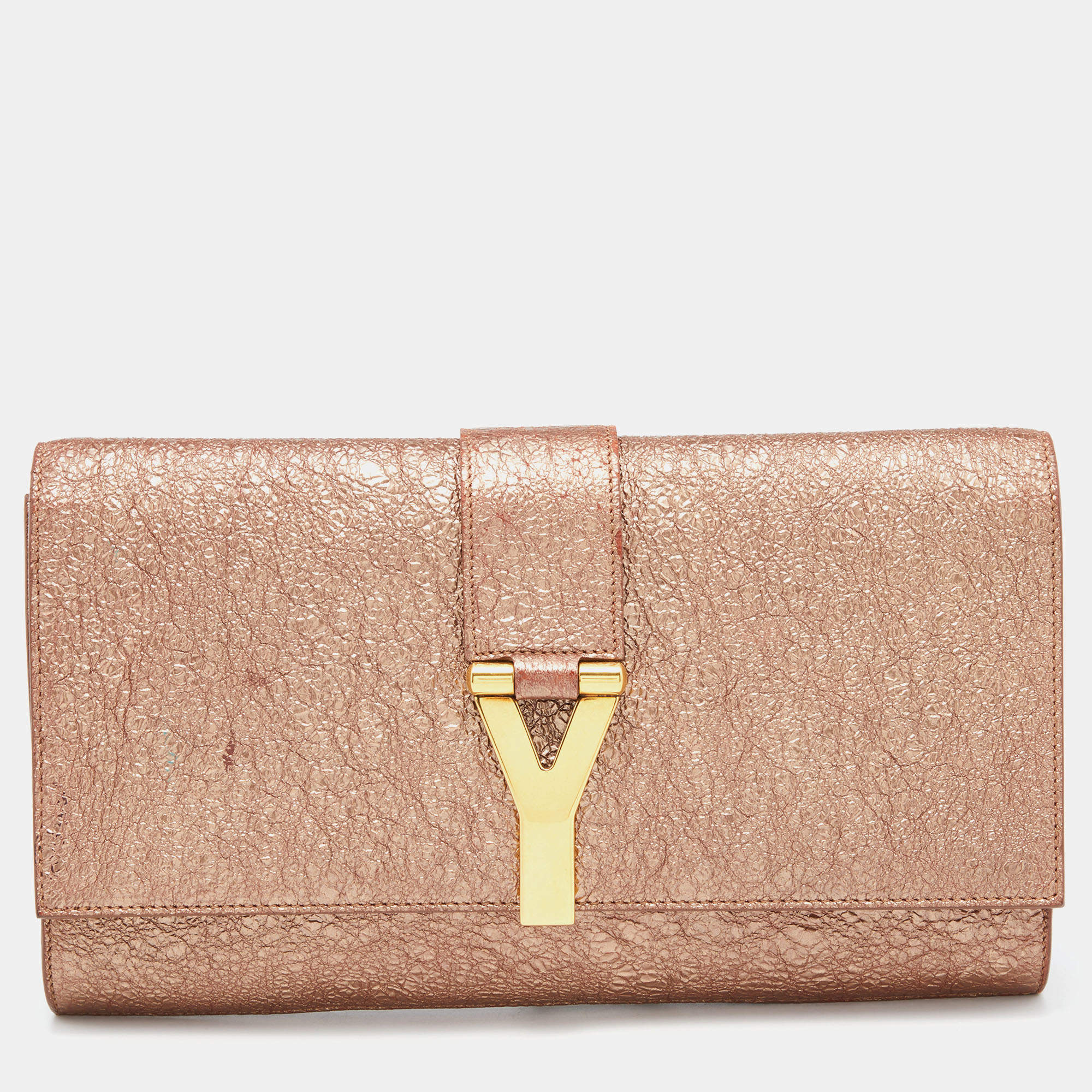 Pre Owned حقيبة كلتش أيف سان لوران قلاب بل دو جور جلد لامع أرجواني