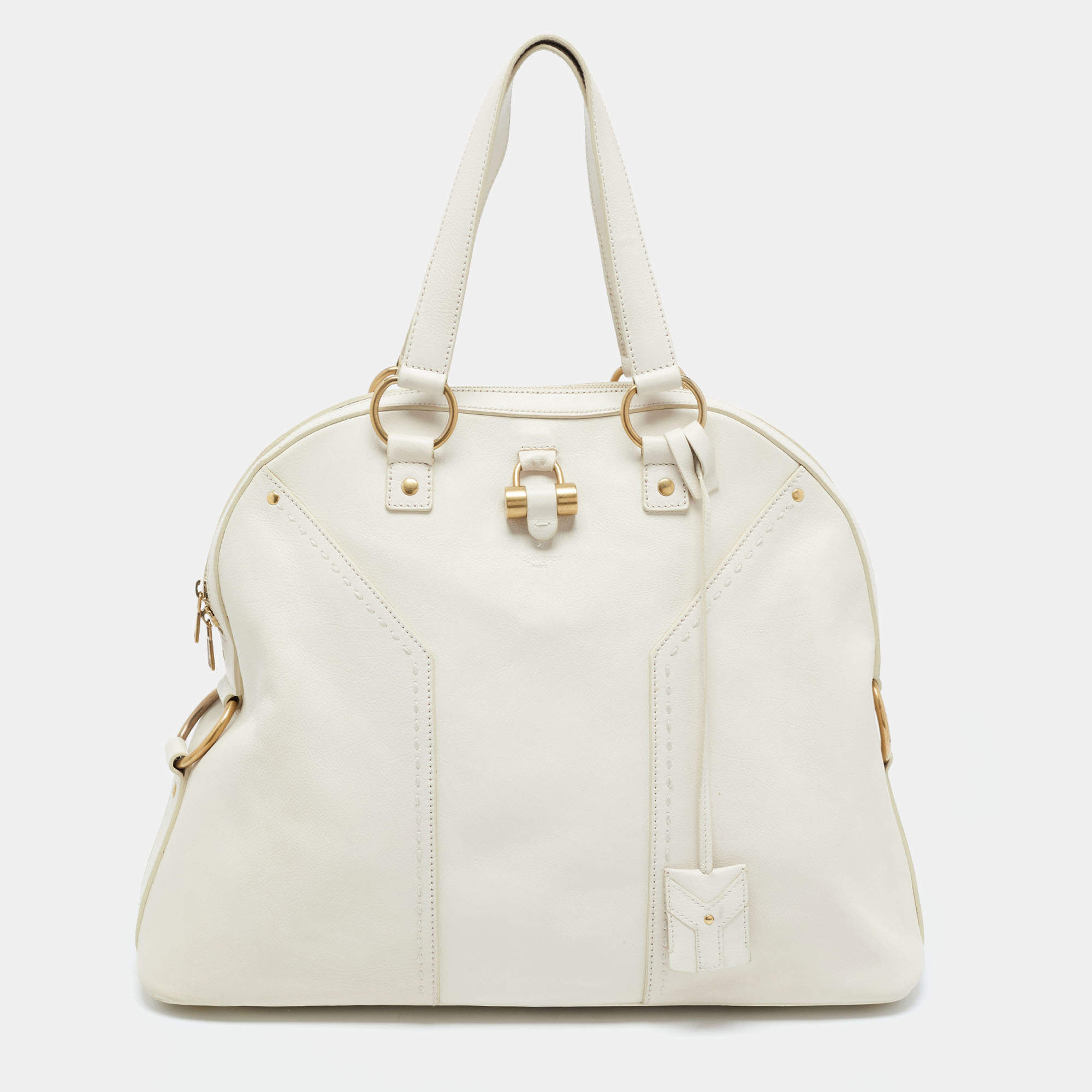 Yves Saint Laurent Off-White Leather Oversized Muse Bag