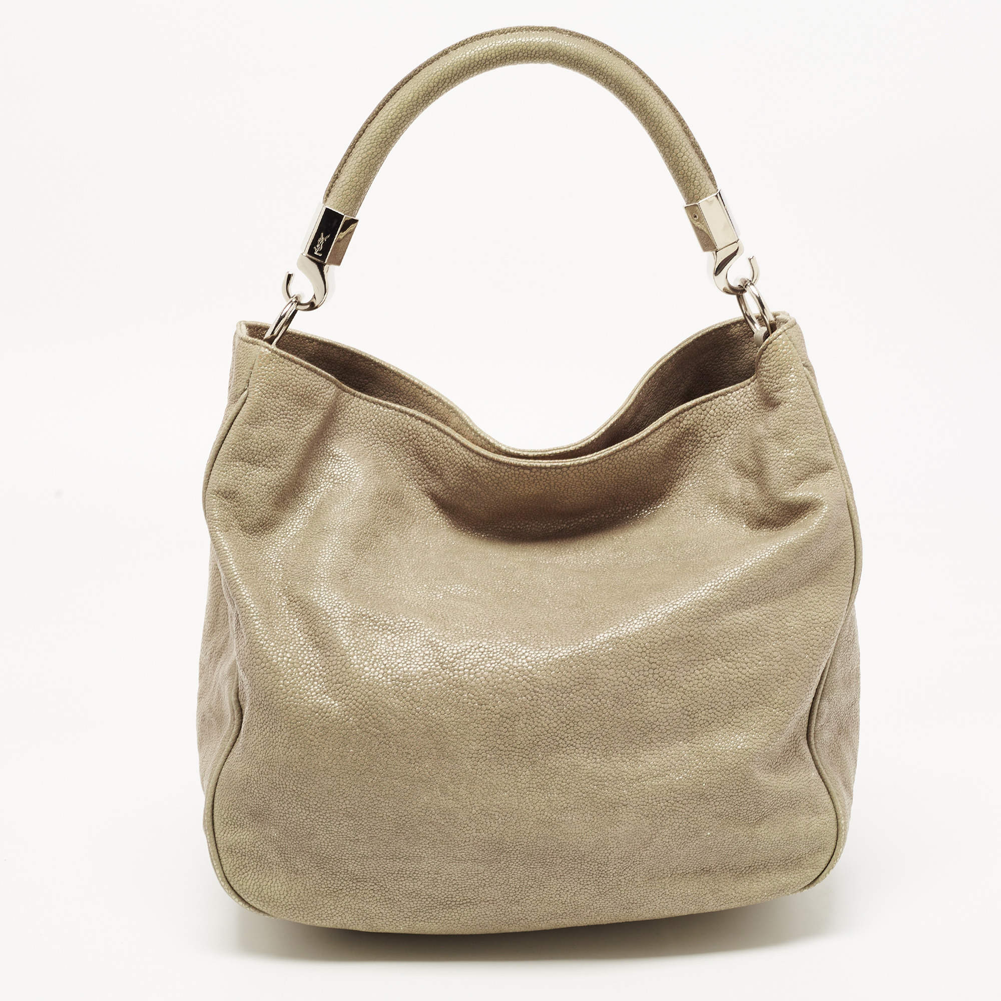 Pre Owned Yves Saint Laurent Light Green Stingray Embossed Leather Roady Hobo