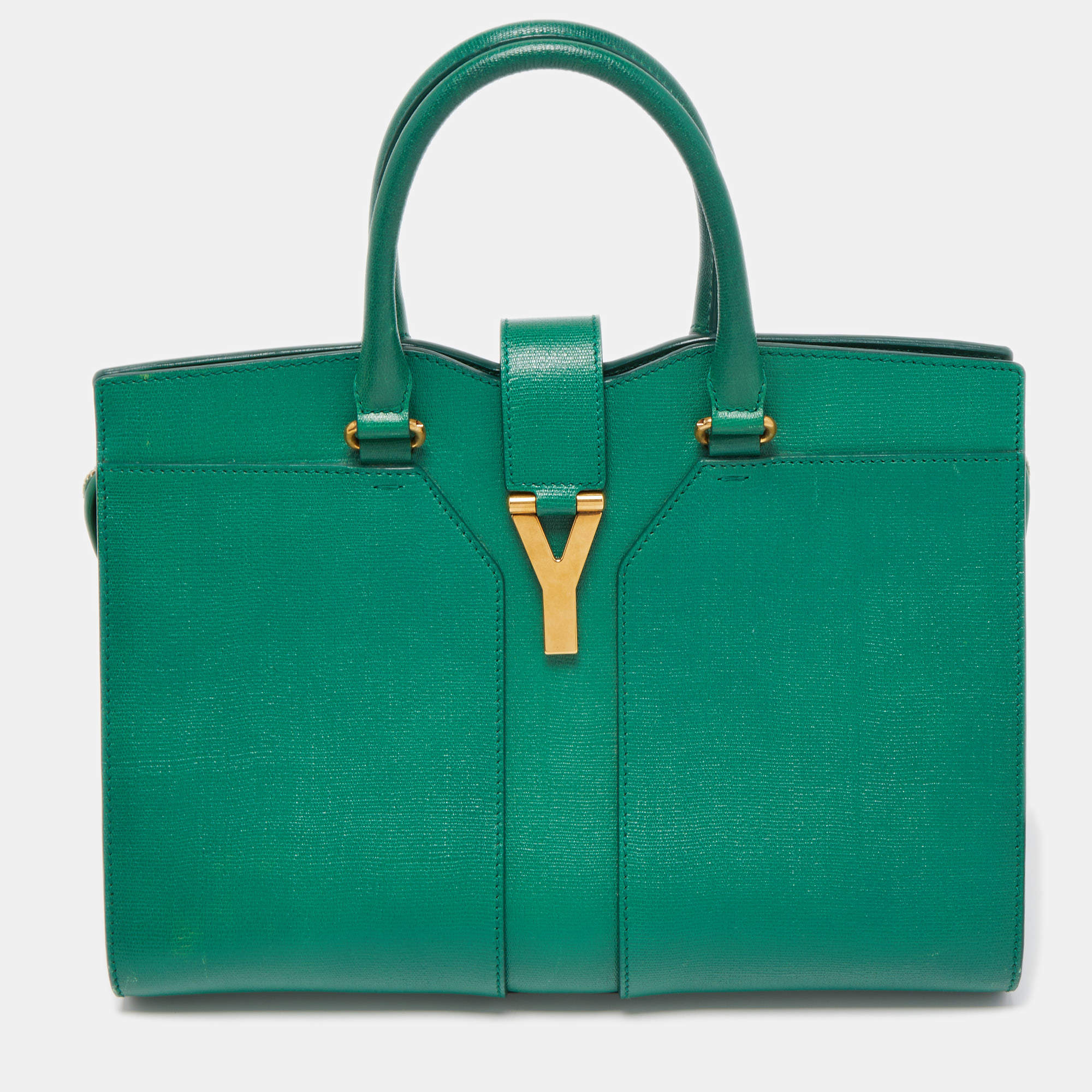 Pre Owned Yves Saint Laurent Green Leather Medium Cabas Chyc Tote