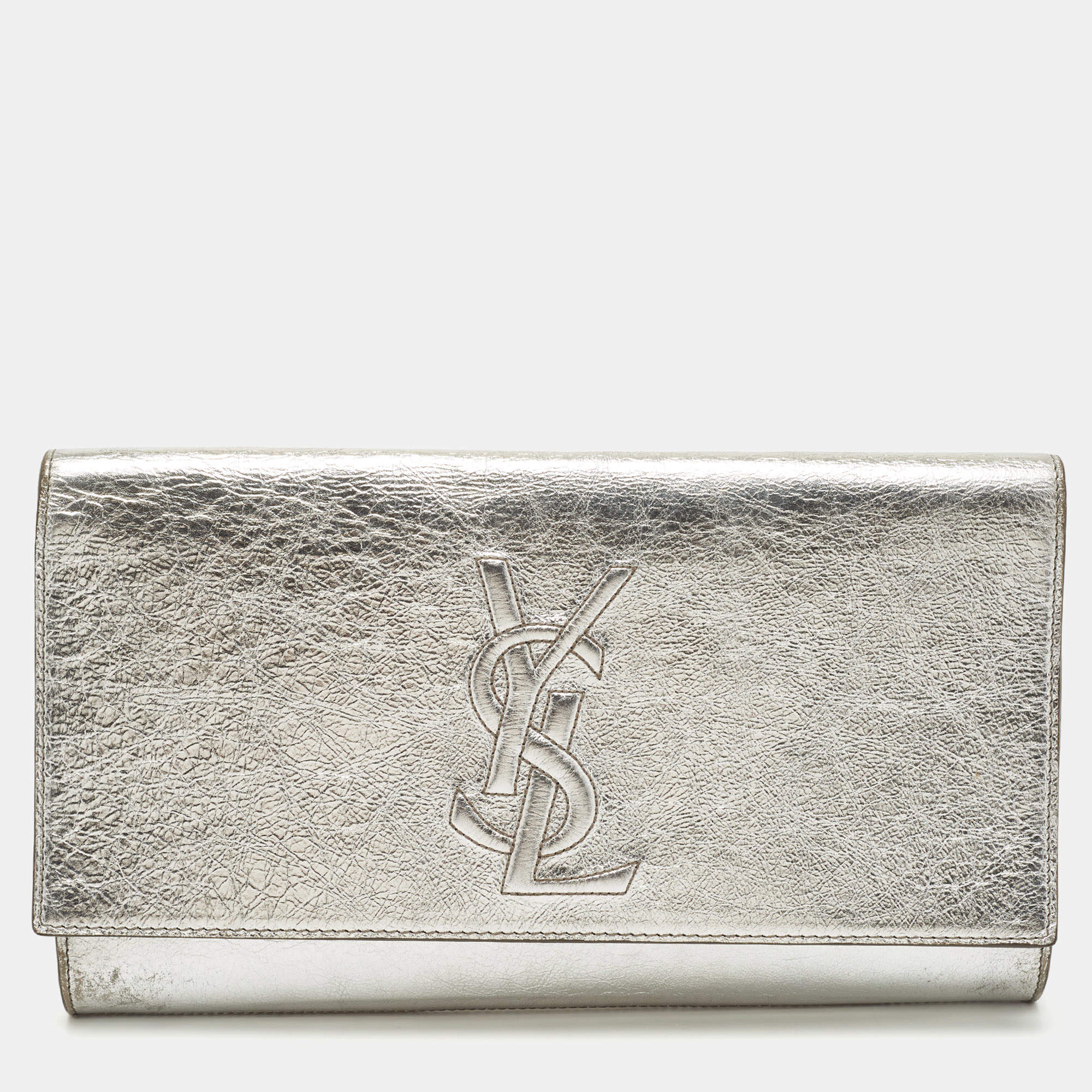 Pre Owned Yves Saint Laurent Silver Leather Belle De Jour Flap Clutch