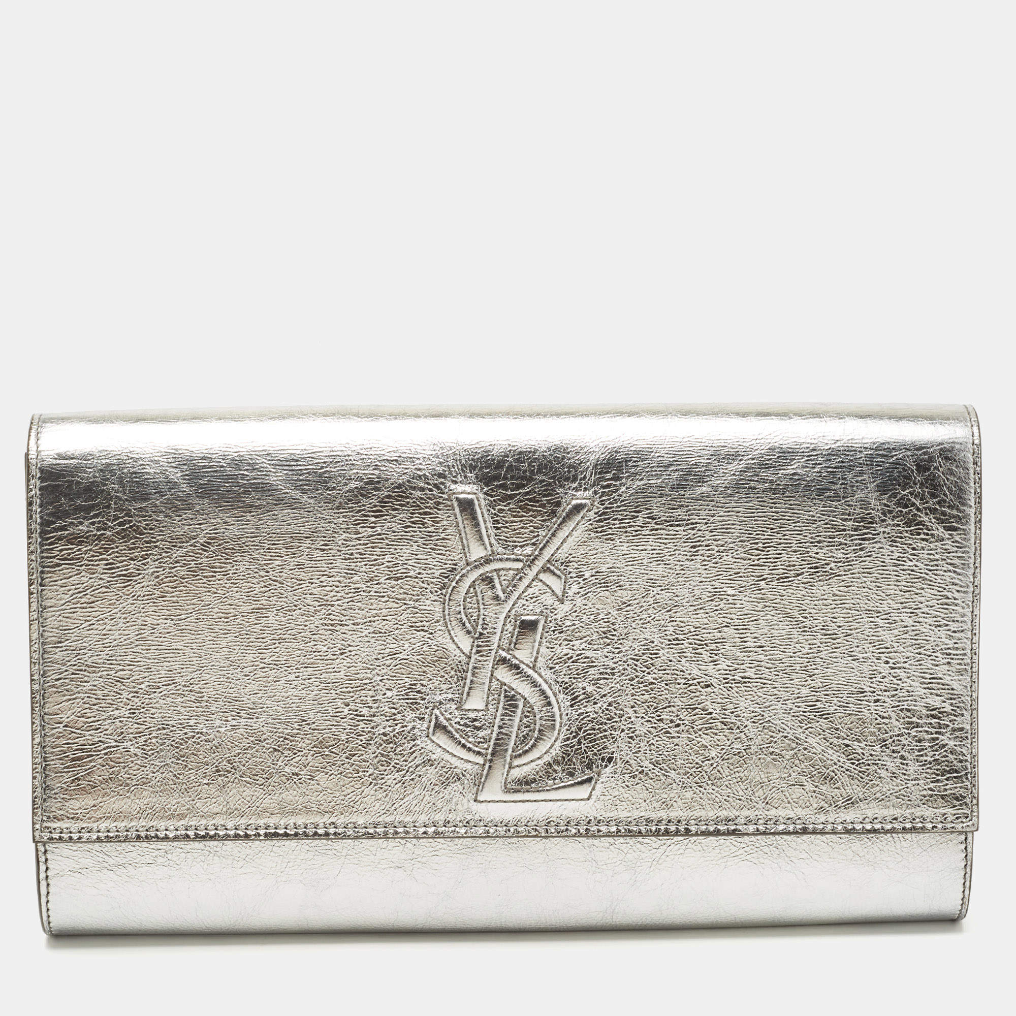 Pre Owned حقيبة كلتش ايف سان لوران بيل دو جور جلد لامع بيج بقلاب