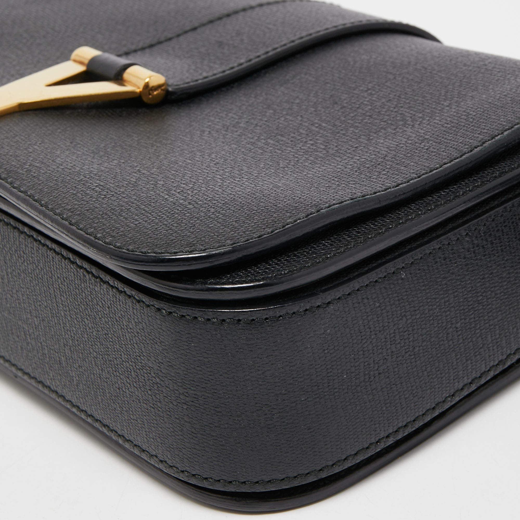 SAINT LAURENT Textured Patent Large ChYc Flap Bag Black 88207