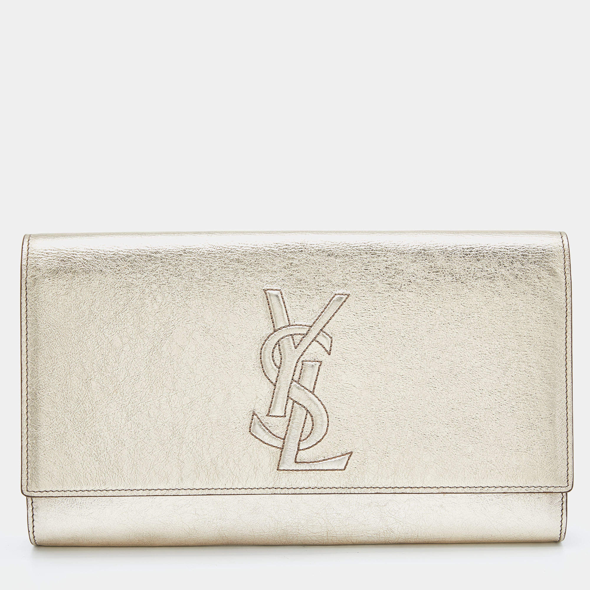 Pre Owned Yves Saint Laurent Gold Leather Belle De Jour Flap Clutch