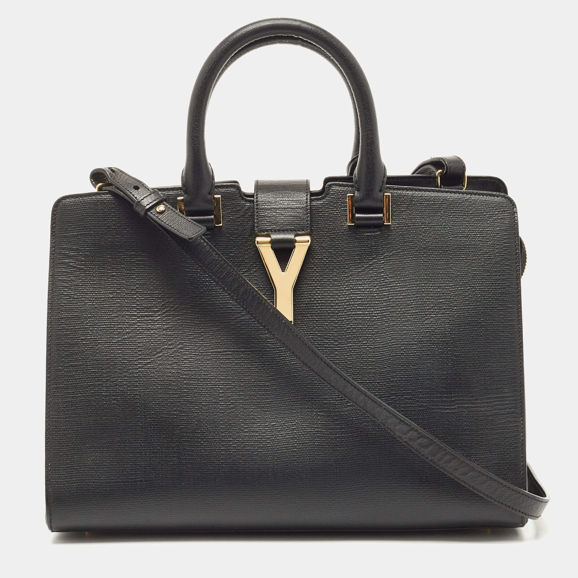 Pre Owned Yves Saint Laurent Black Leather Small Cabas Chyc Satchel