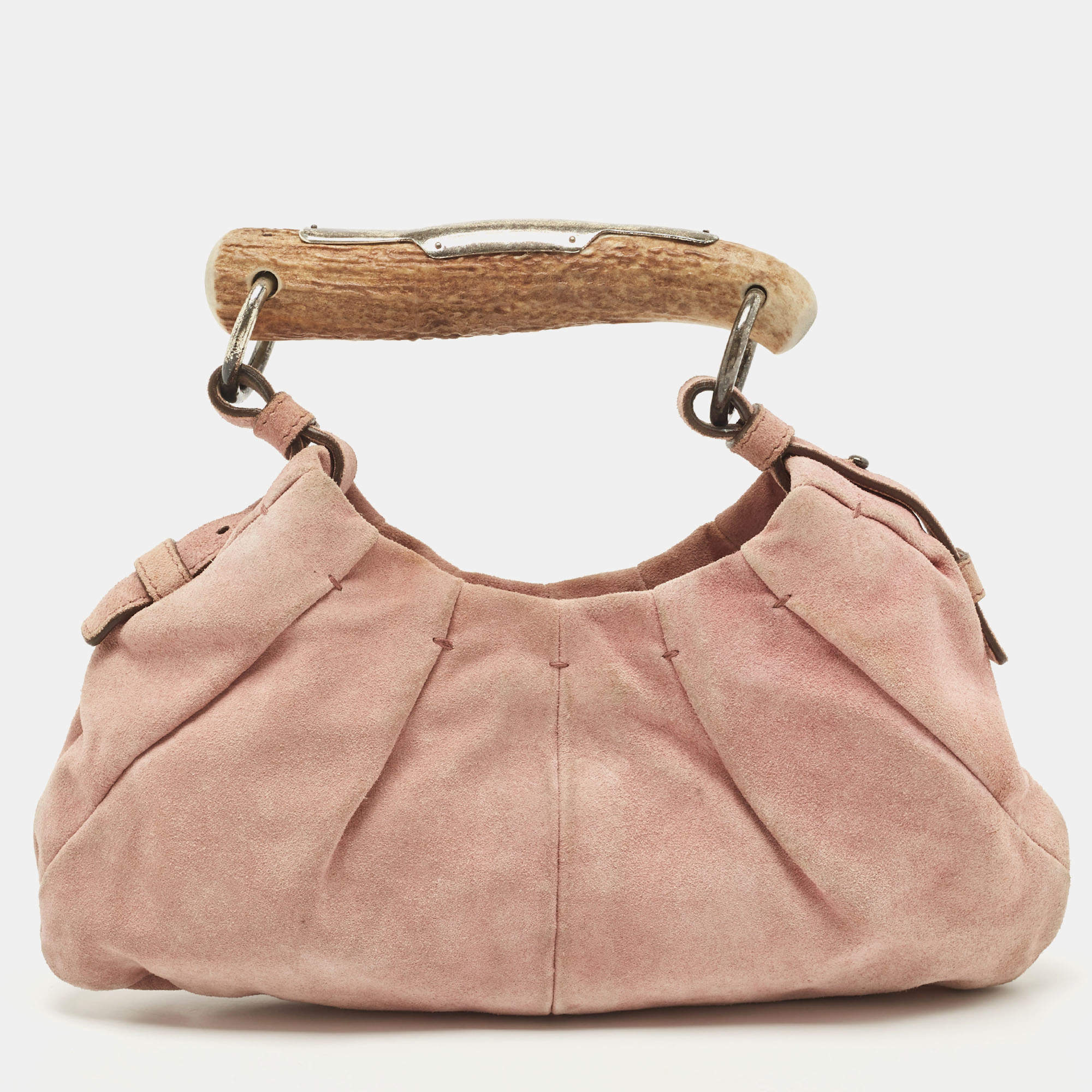 Pre Owned Yves Saint Laurent Pale Pink Suede Mombasa Horn Hobo
