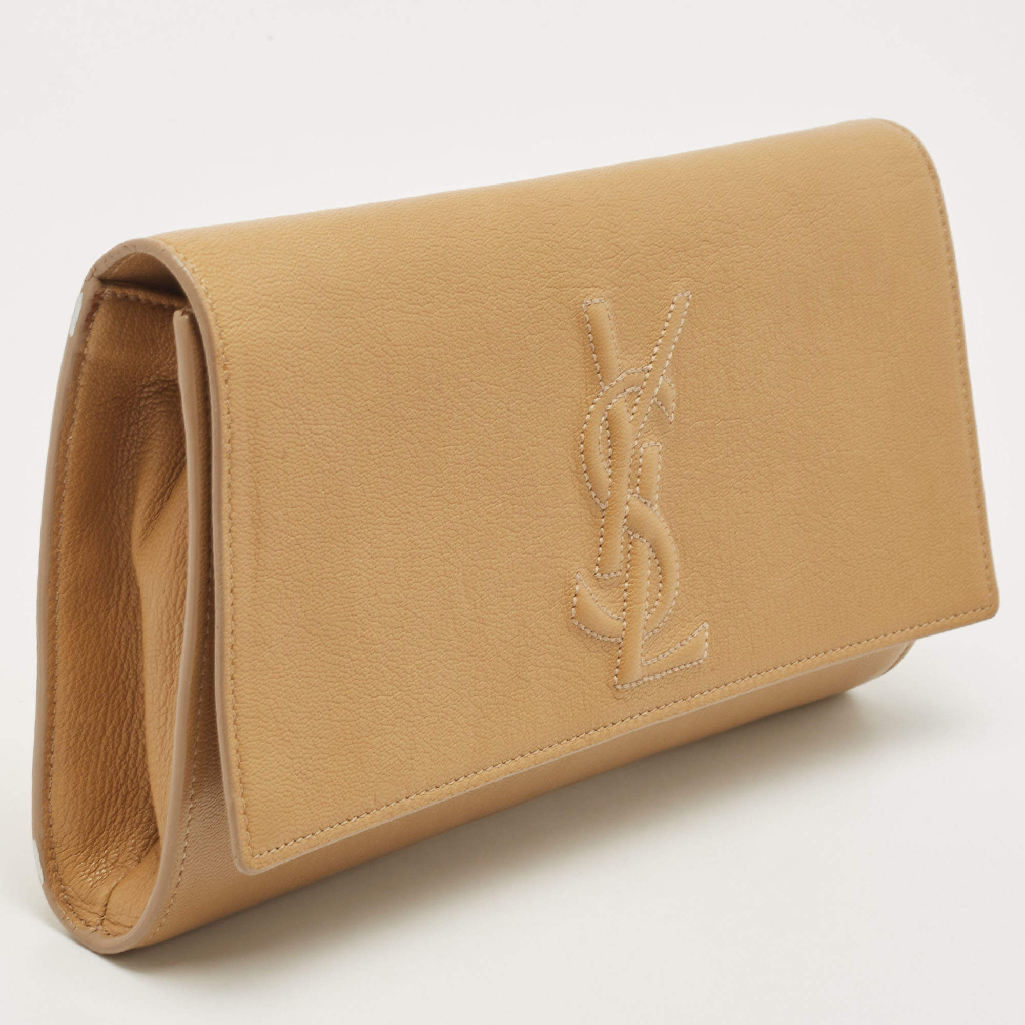 NWT Saint Laurent YSL Belle de Jour Beige Leather Large Clutch Bag 568937