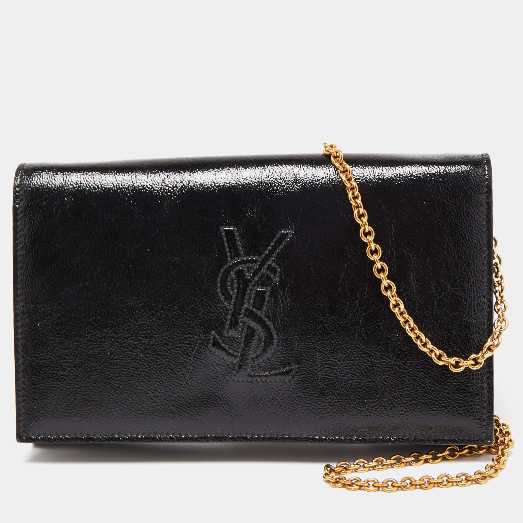 Pre Owned Yves Saint Laurent Black Patent Leather Belle De Jour Wallet on Chain