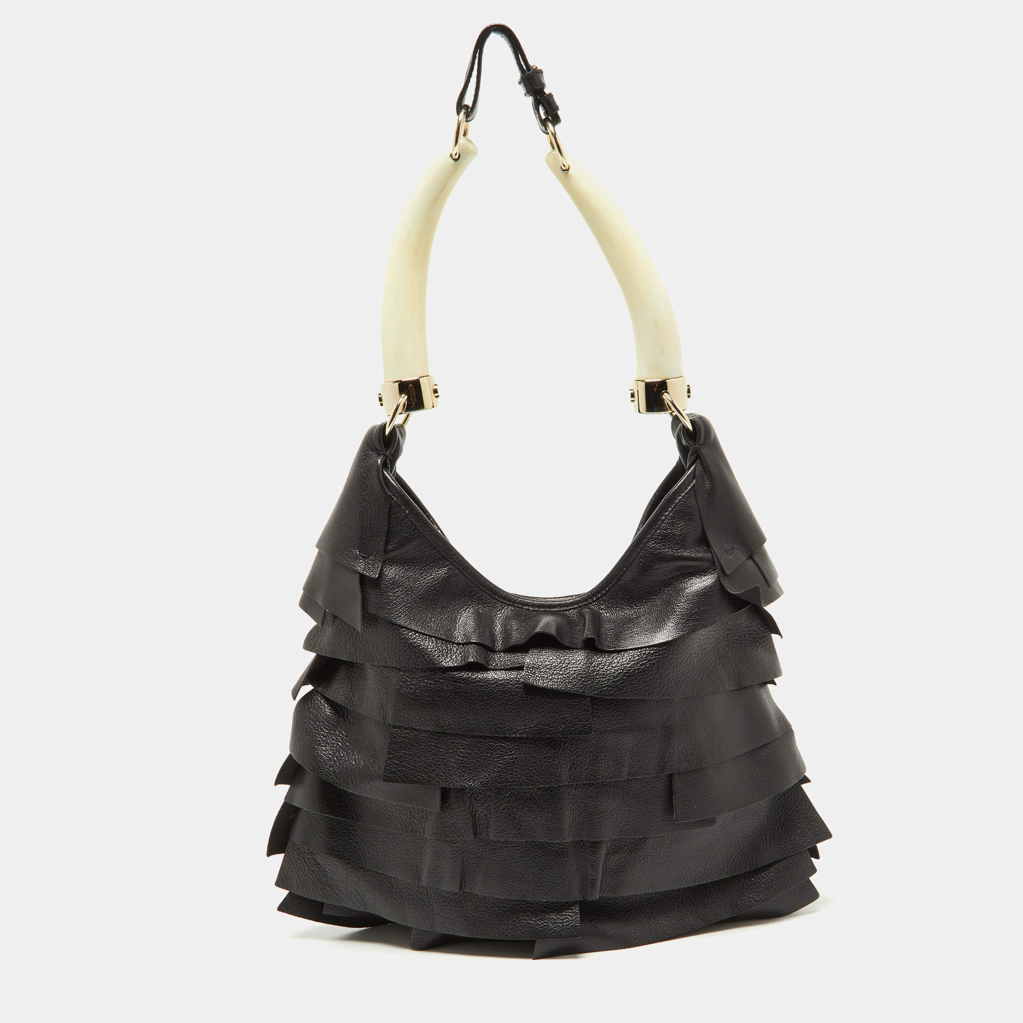 Pre Owned Yves Saint Laurent Black Leather St. Tropez Horn Hobo