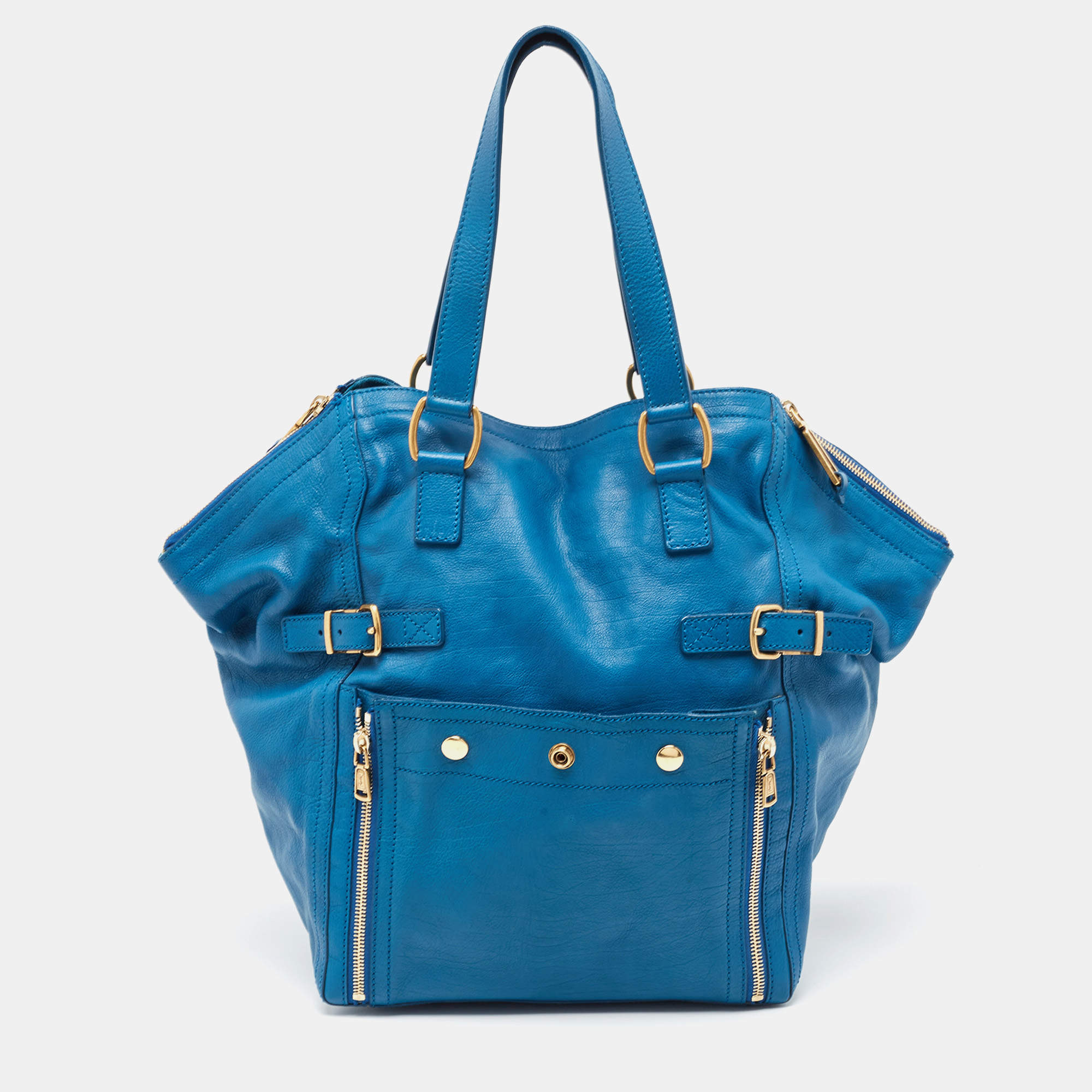 Pre Owned Yves Saint Laurent Blue Leather Large Downtown Tote