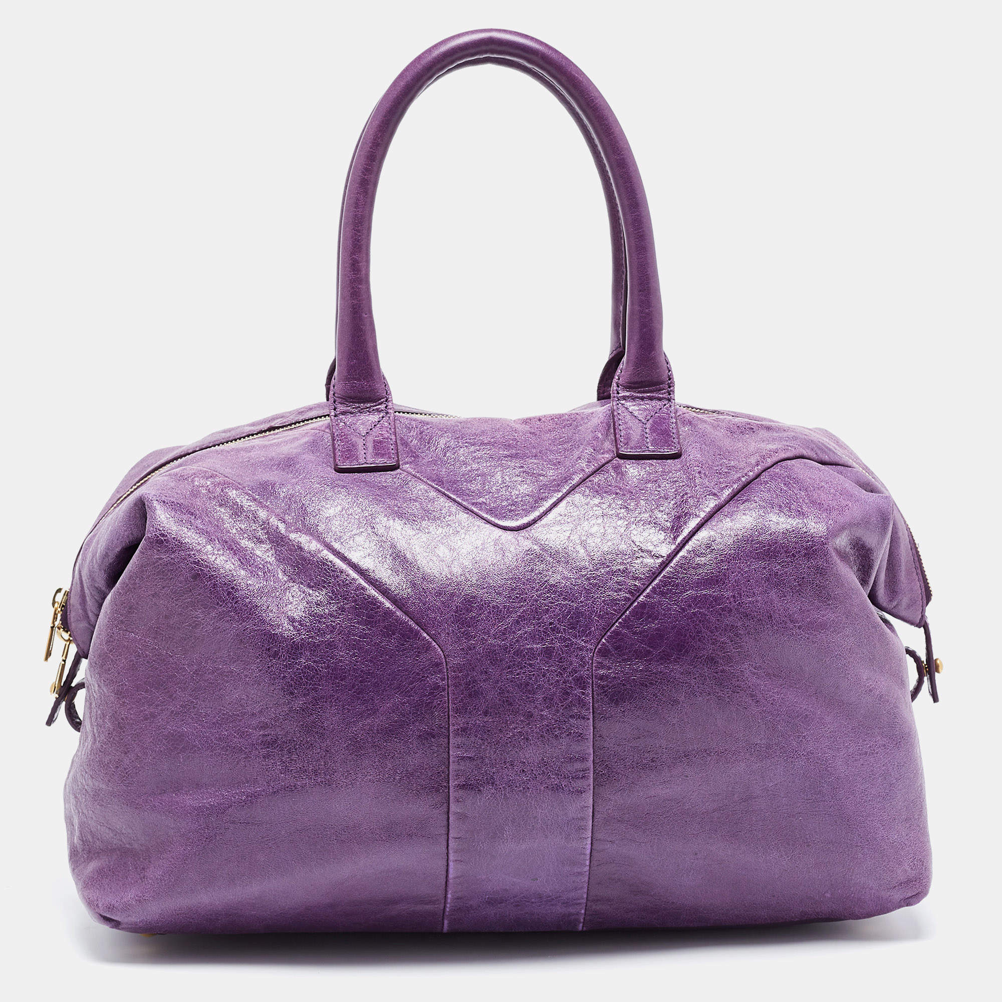 Pre Owned Yves Saint Laurent Purple Leather Easy Y Satchel