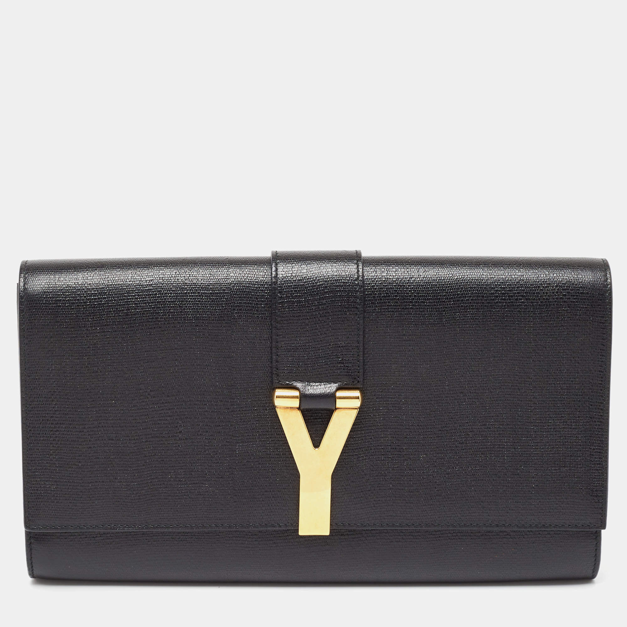 Pre Owned Yves Saint Laurent Black Leather Y-Ligne Clutch
