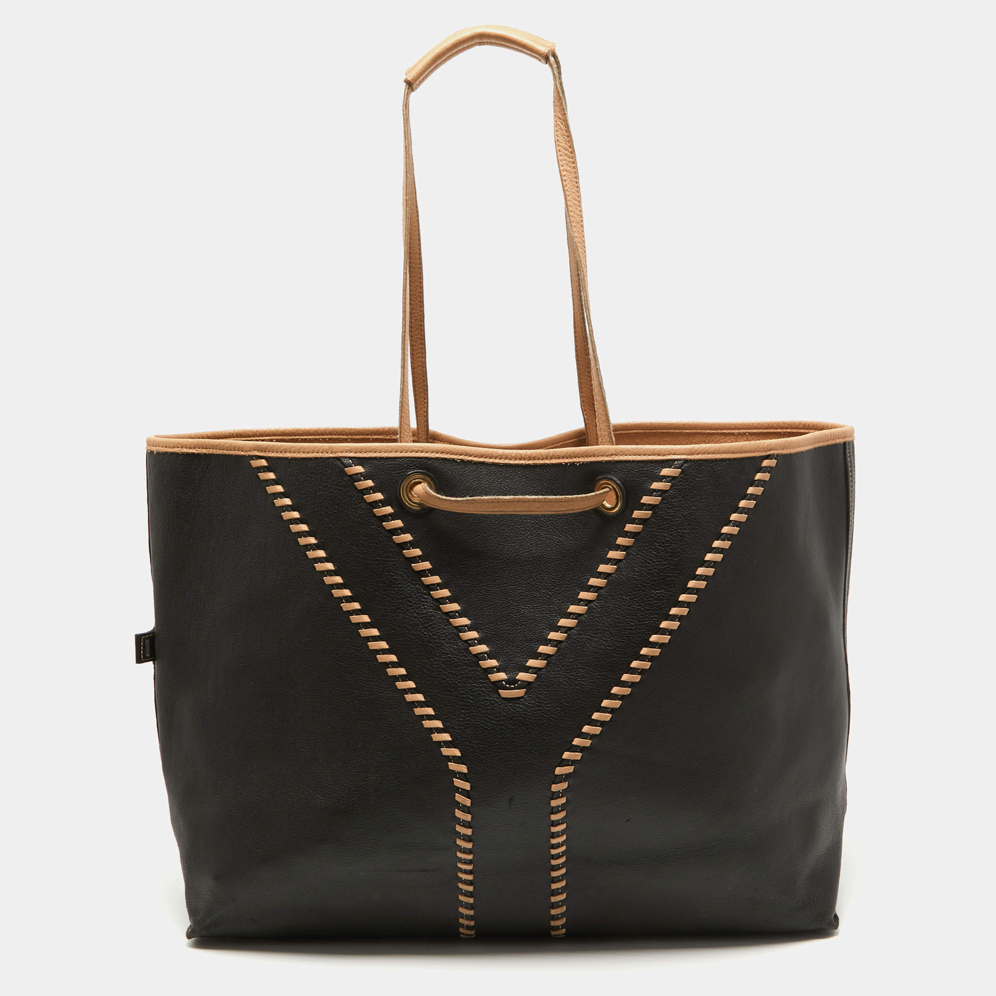 Yves Saint Laurent Dark Brown/Tan Leather Neo Reversible Tote