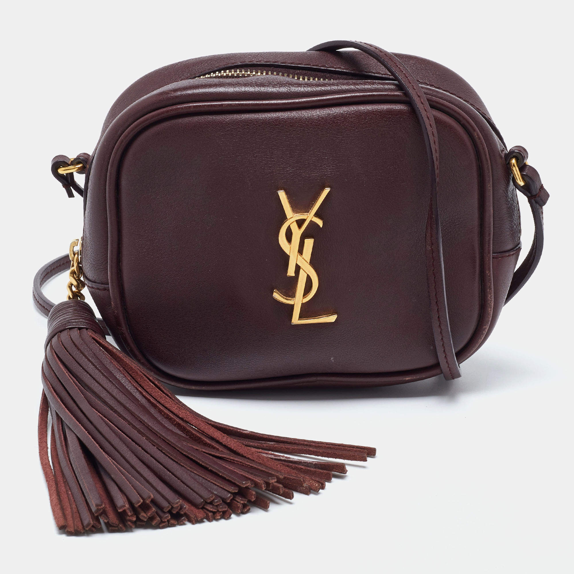 Saint Laurent Burgundy Leather Blogger Crossbody Bag