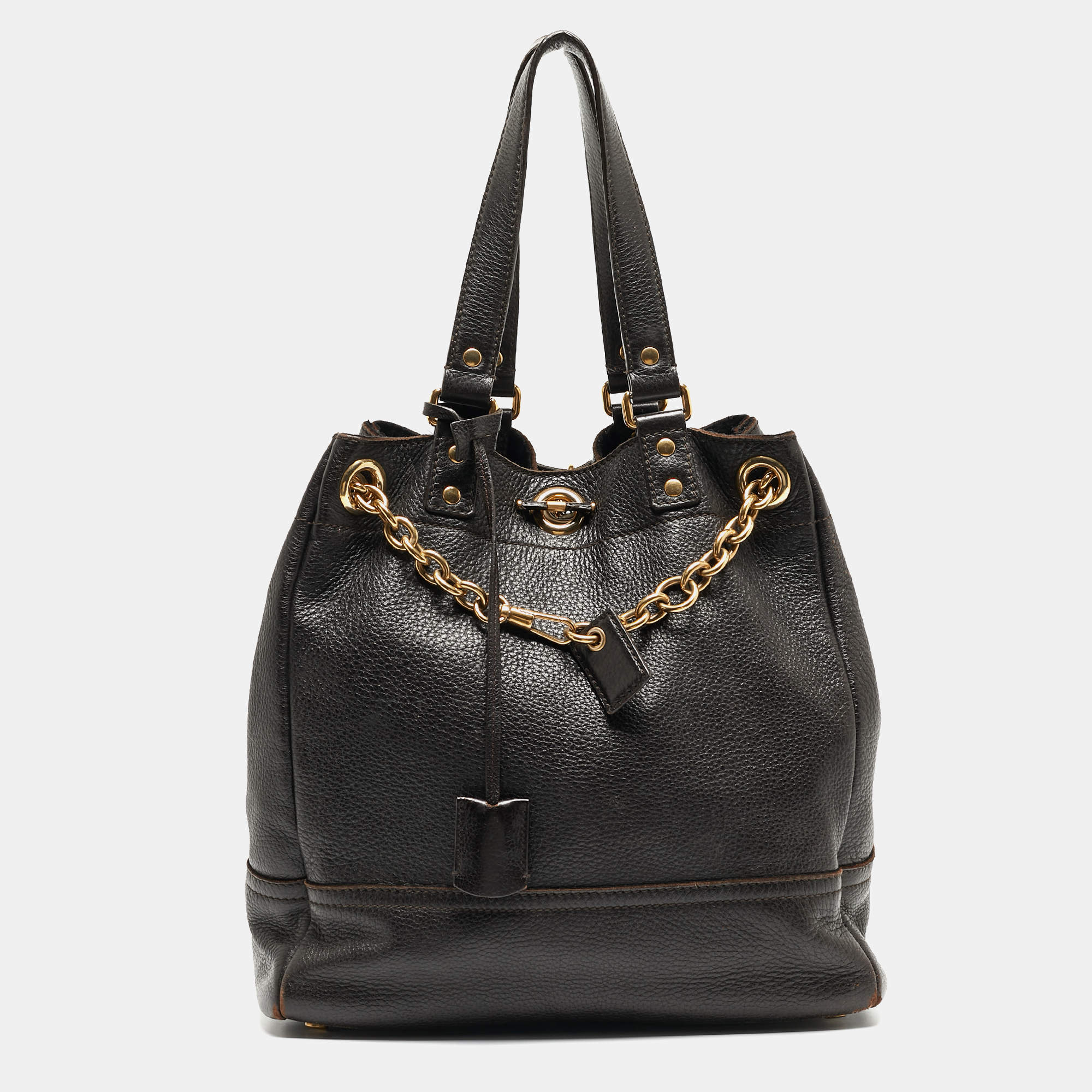 Yves Saint Laurent Choco Brown Leather Overseas Bucket Bag