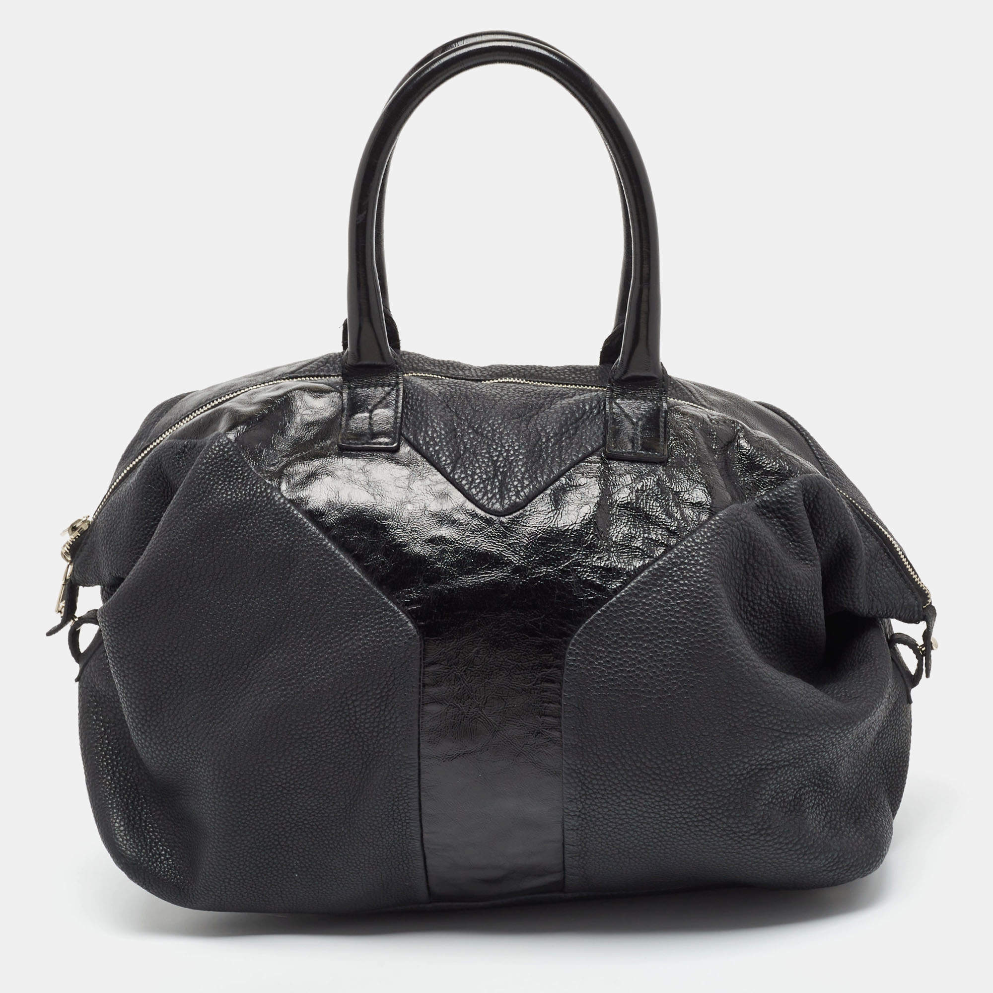 Pre Owned Yves Saint Laurent Black Leather and Patent Leather Easy Y Satchel