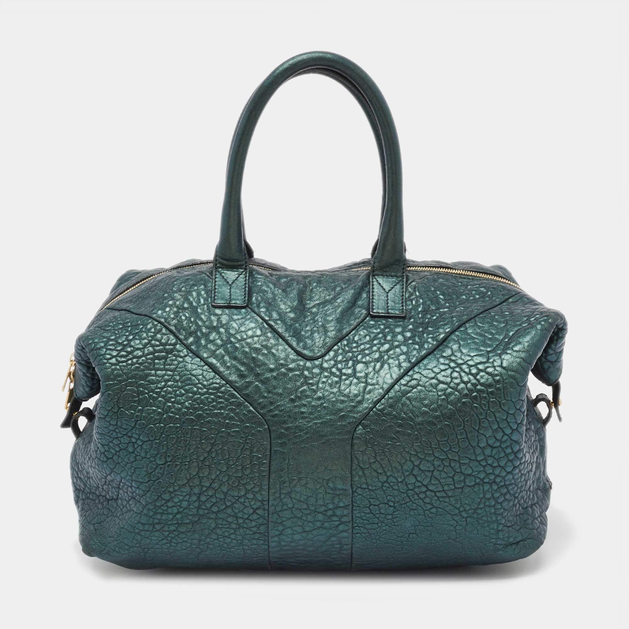 Yves Saint Laurent Metallic Green Leather Medium Easy Y Bag
