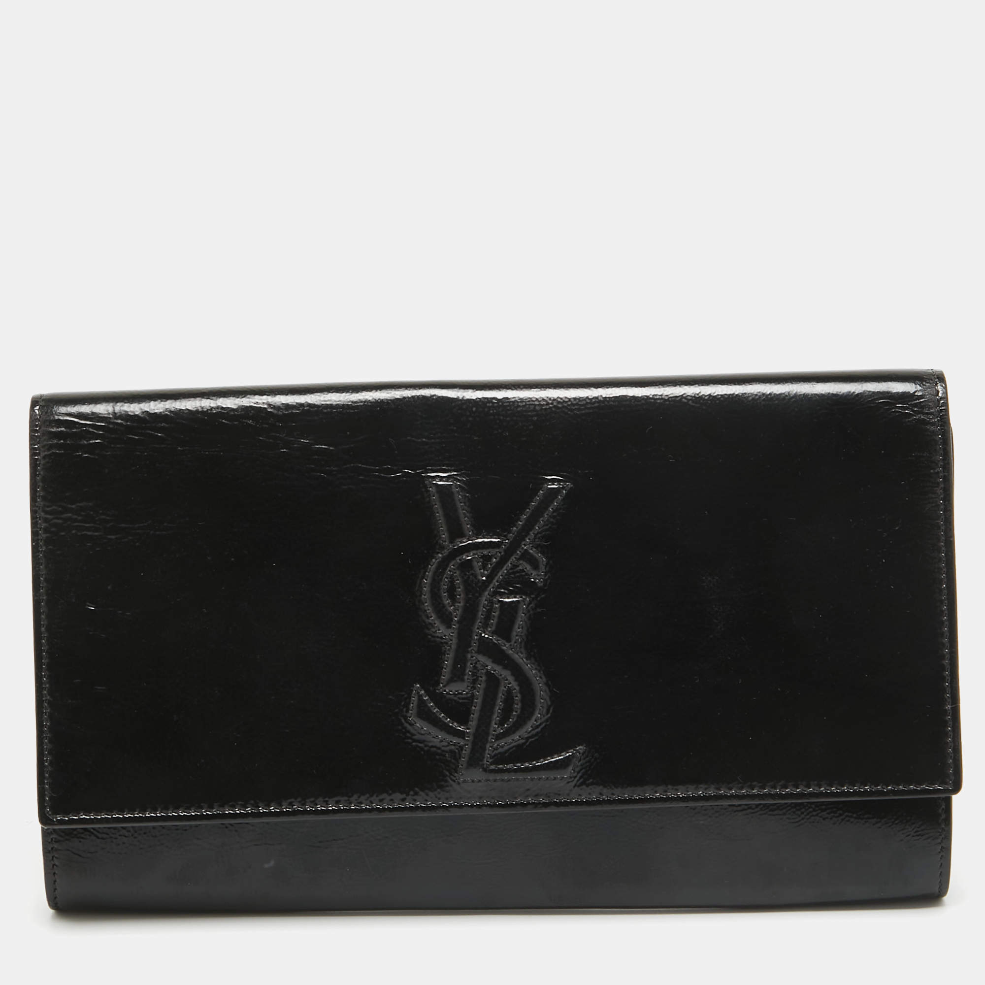 Pre Owned Yves Saint Laurent Black Patent Leather Belle De Jour Flap Clutch