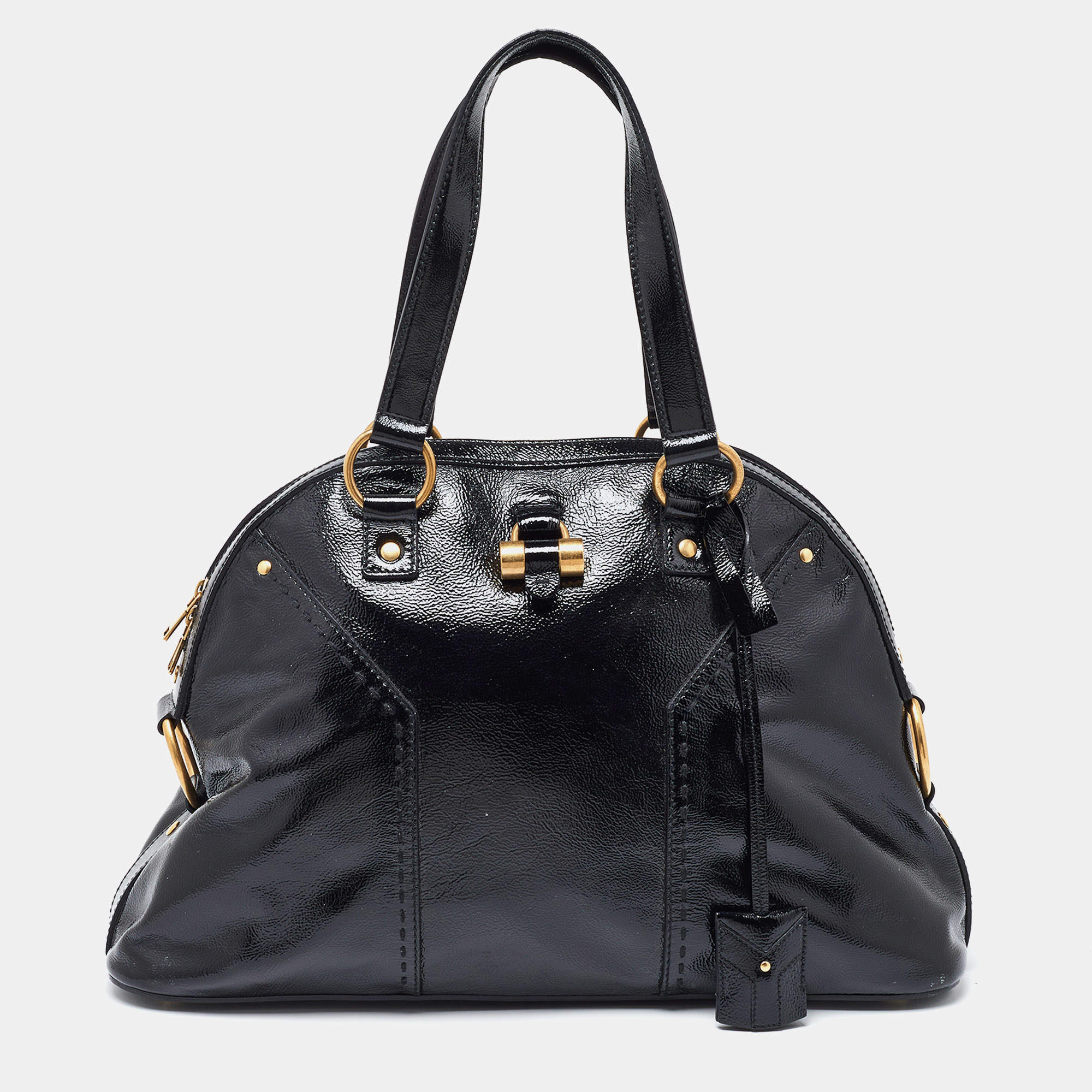 Yves Saint Laurent Black Patent Leather Large Muse Satchel