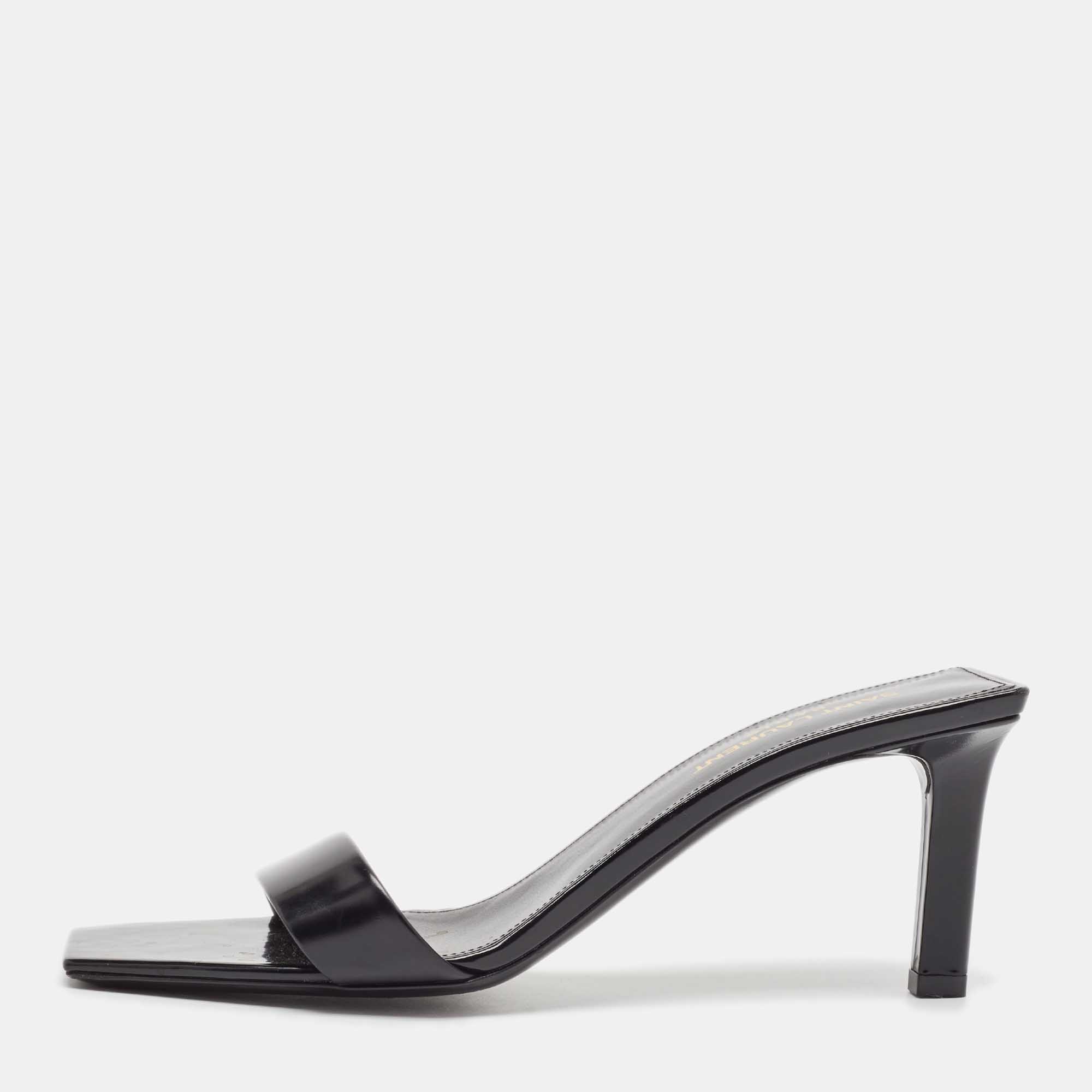 Pre Owned Saint Laurent Black Leather Slide Sandals Size 38