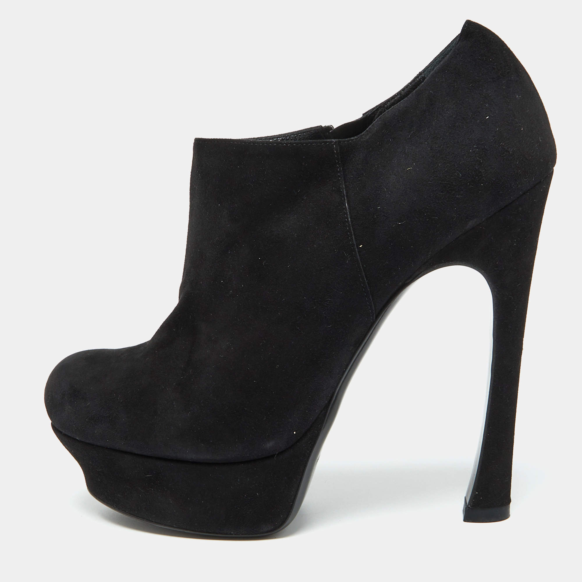Yves Saint Laurent Black Suede Zip Platform Booties Size 39.5