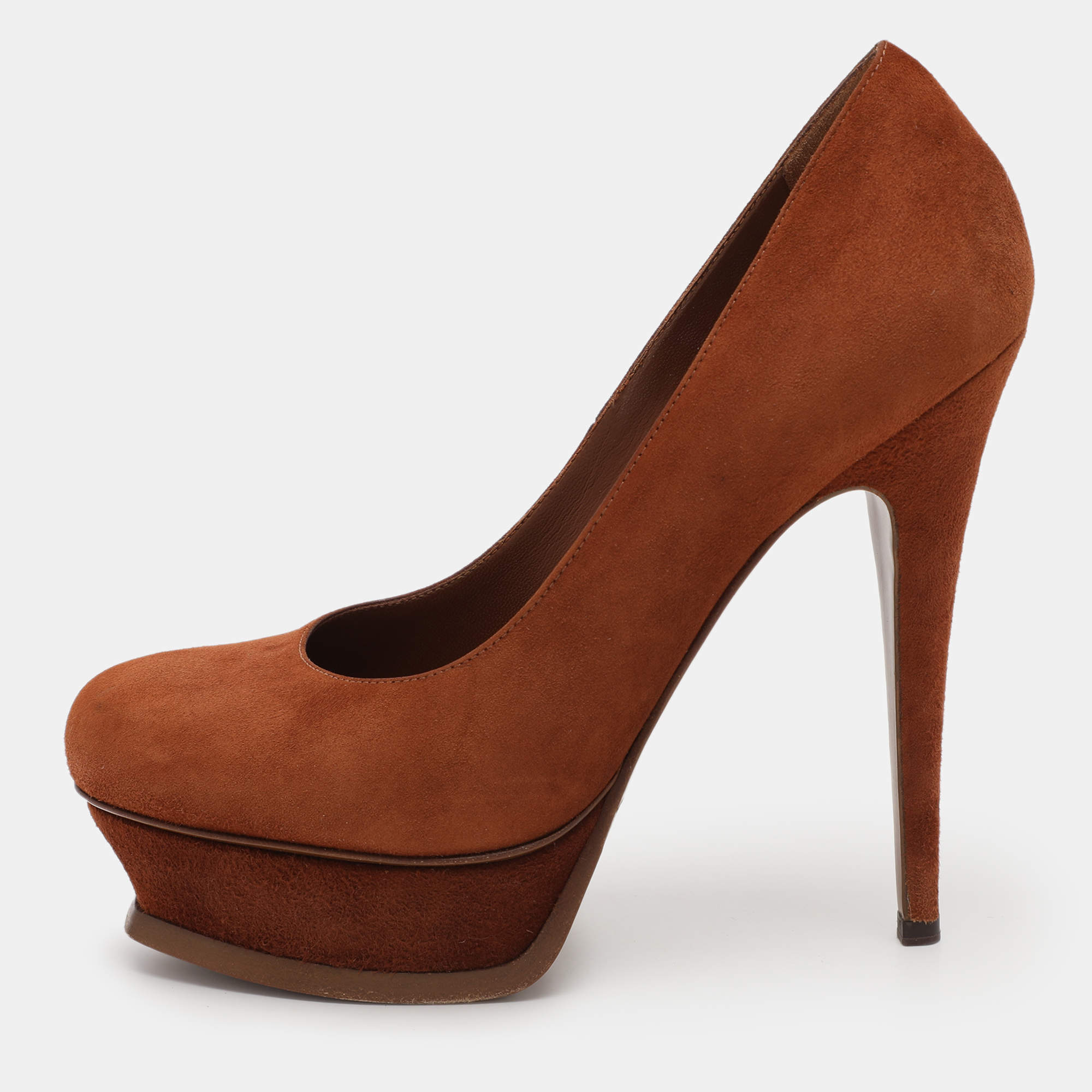 Yves Saint Laurent Brown Suede Tribtoo Platform Pumps Size 37