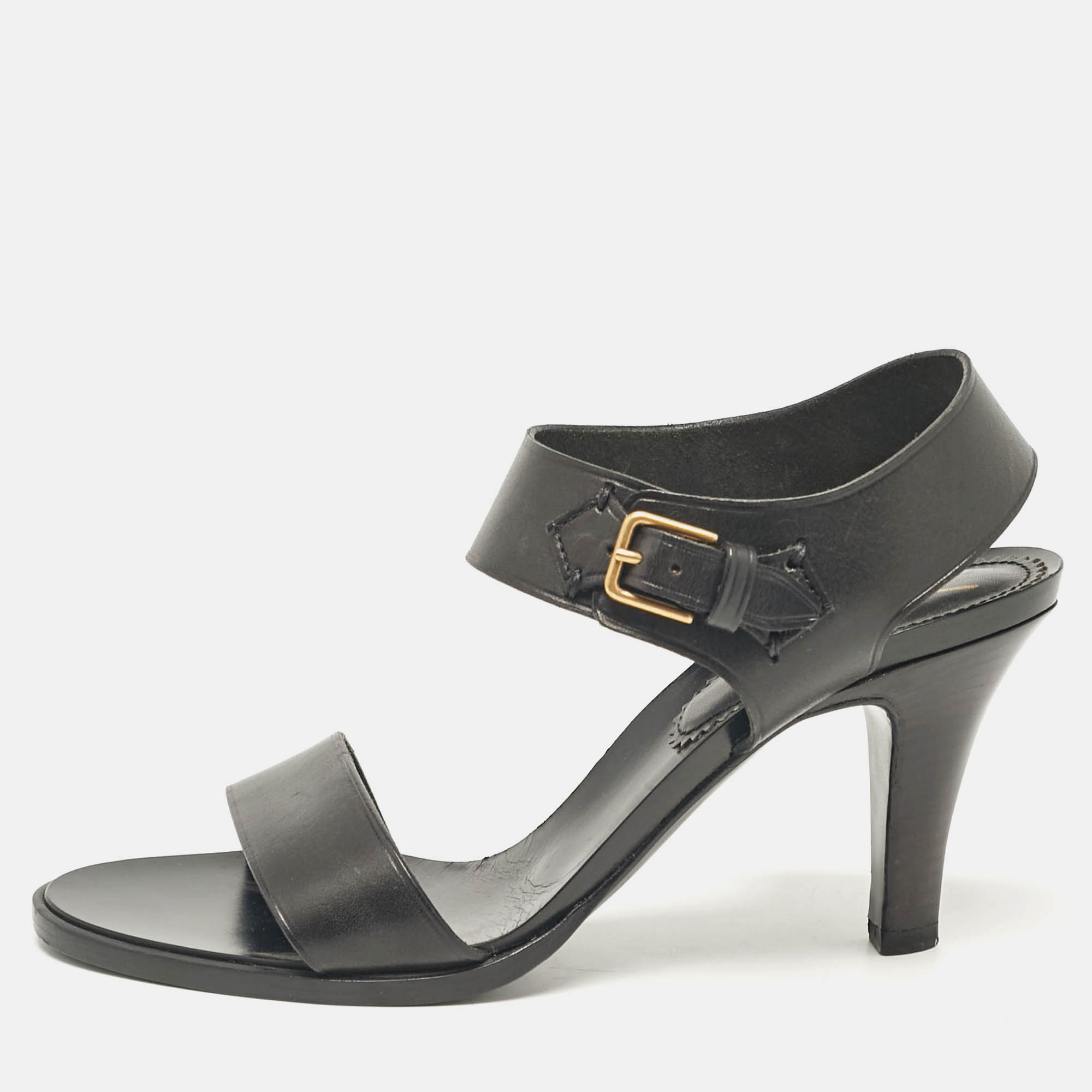 Yves Saint Laurent Black Leather Ankle Strap Sandals Size 38