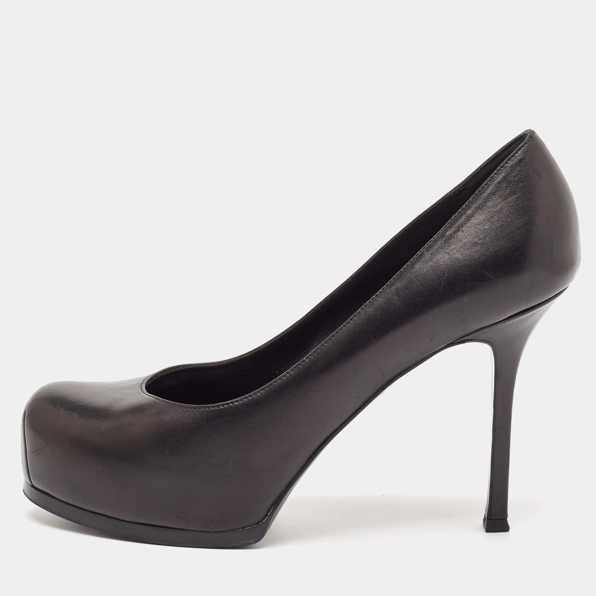 Pre Owned Yves Saint Laurent Black Leather Tribtoo Pumps Size 41