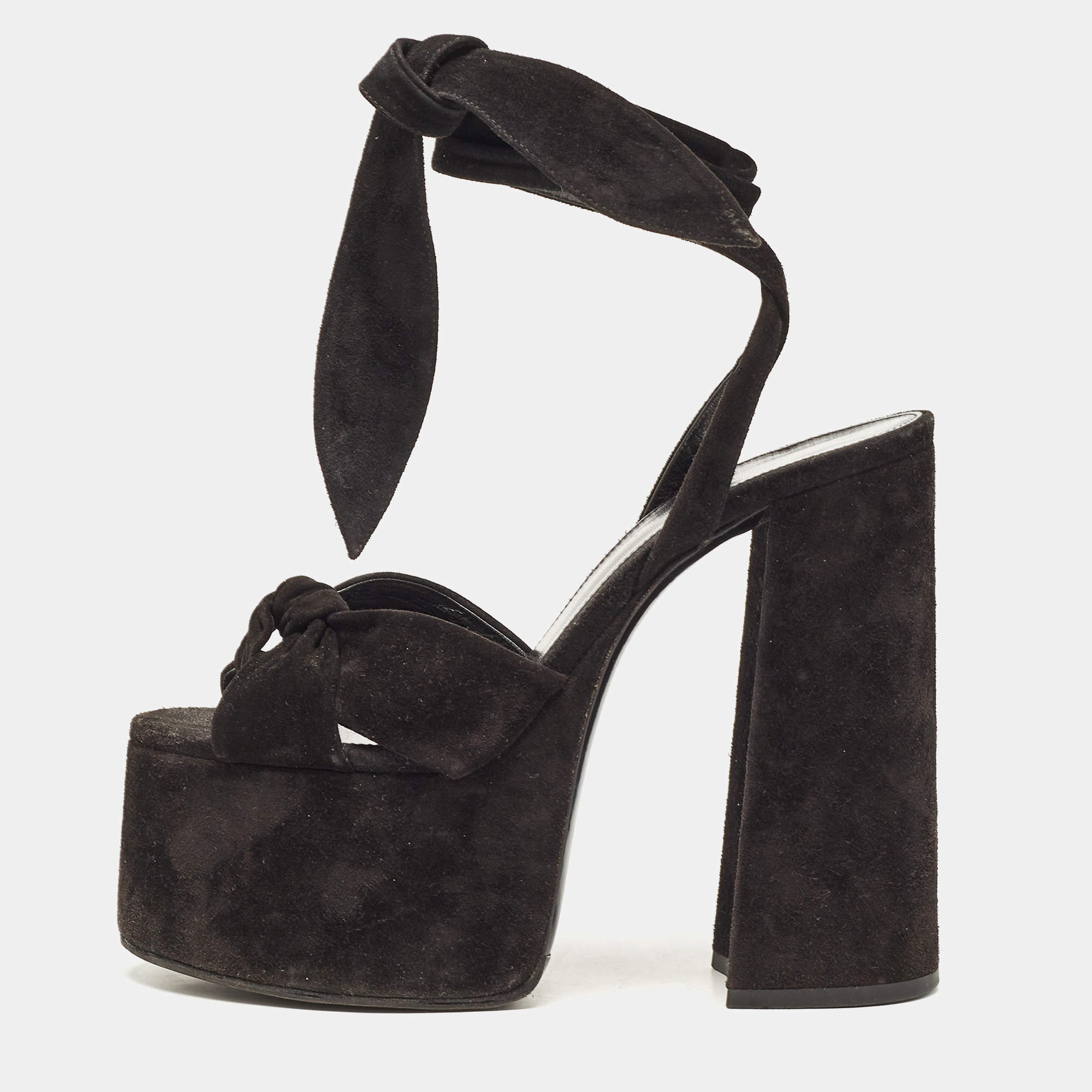 Yves Saint Laurent Black Suede Ankle Strap Sandals Size 37
