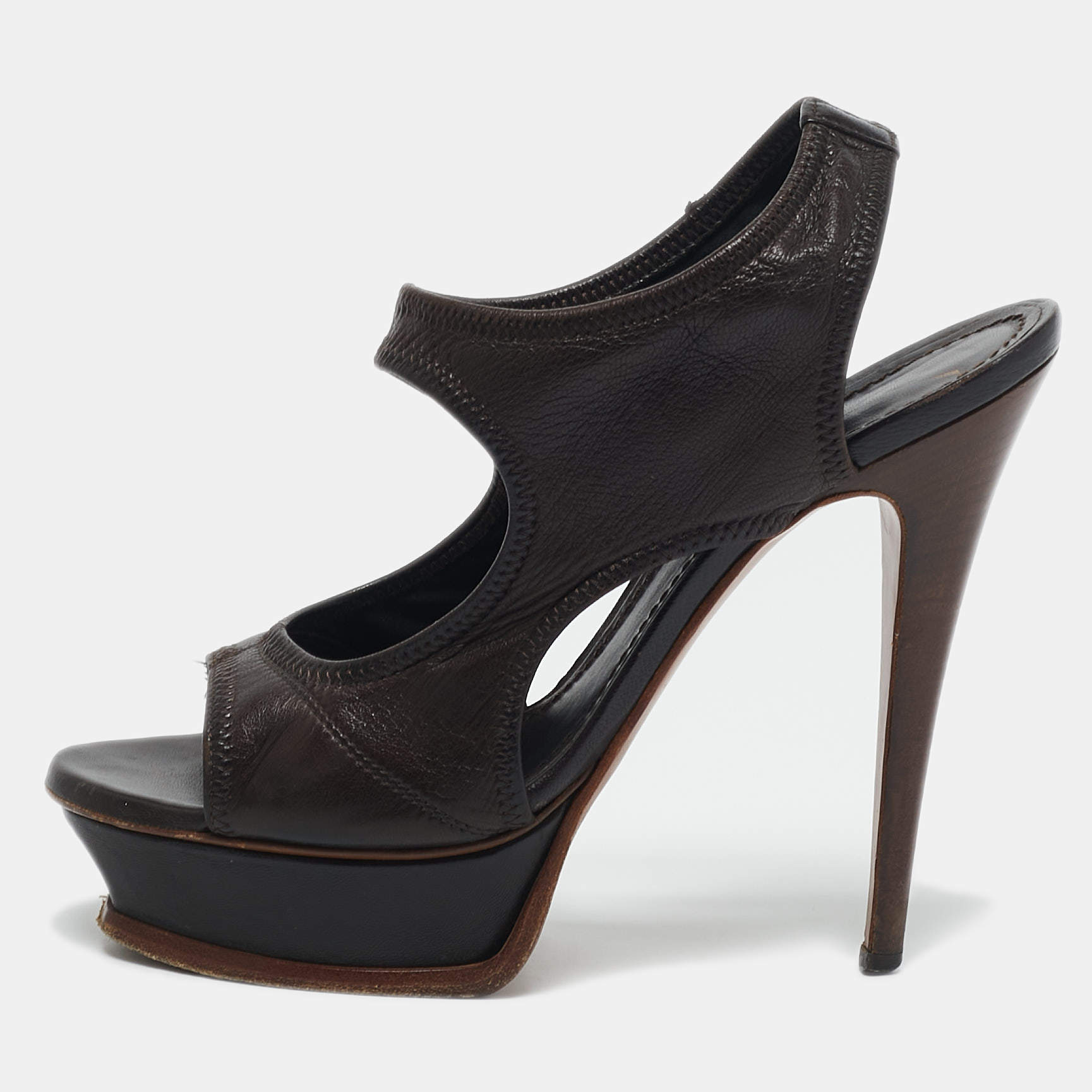 Yves Saint Laurent Brown Leather Tribtoo Slingback Sandals Size 37.5
