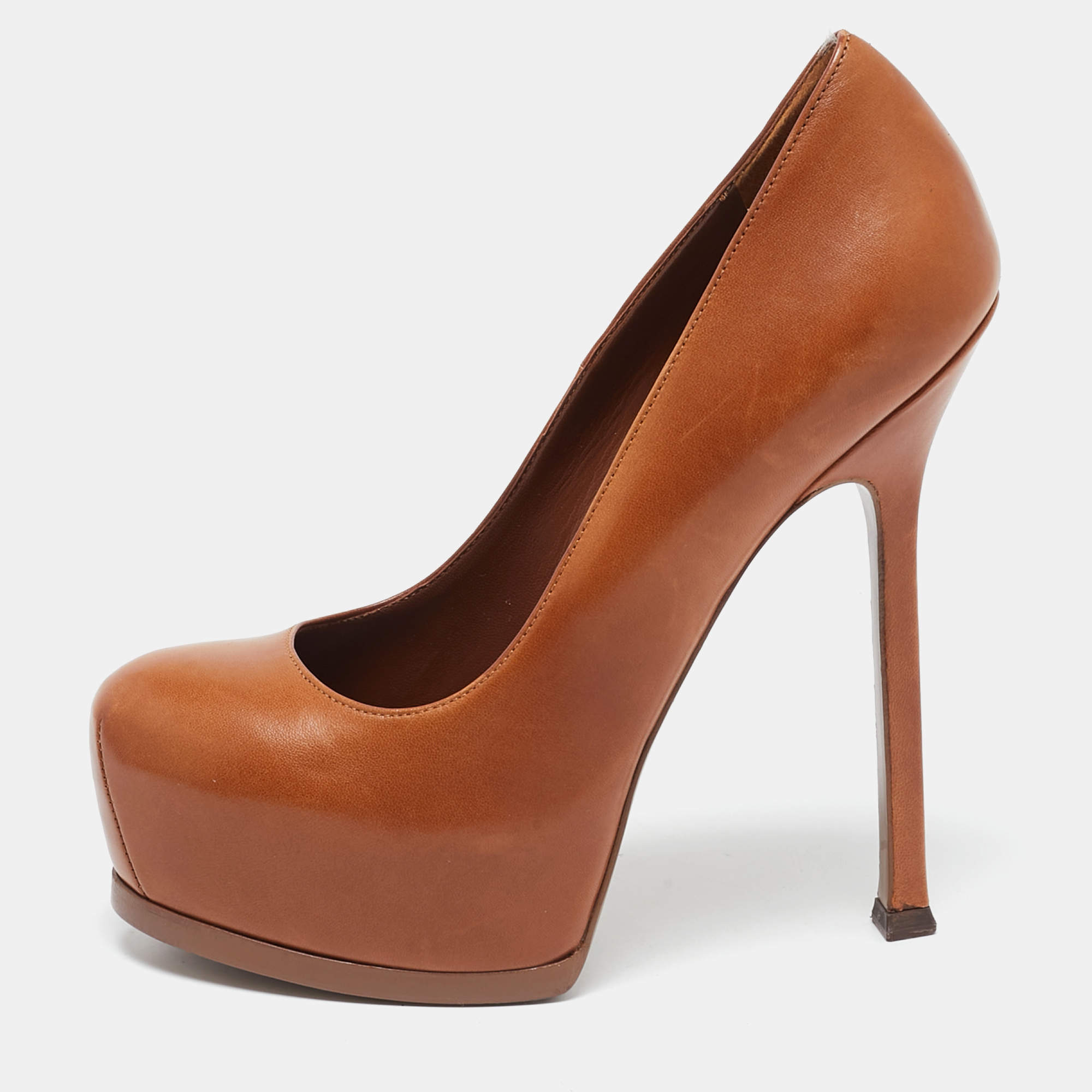 Yves Saint Laurent Brown Leather Tribtoo Platform Pumps Size 36.5