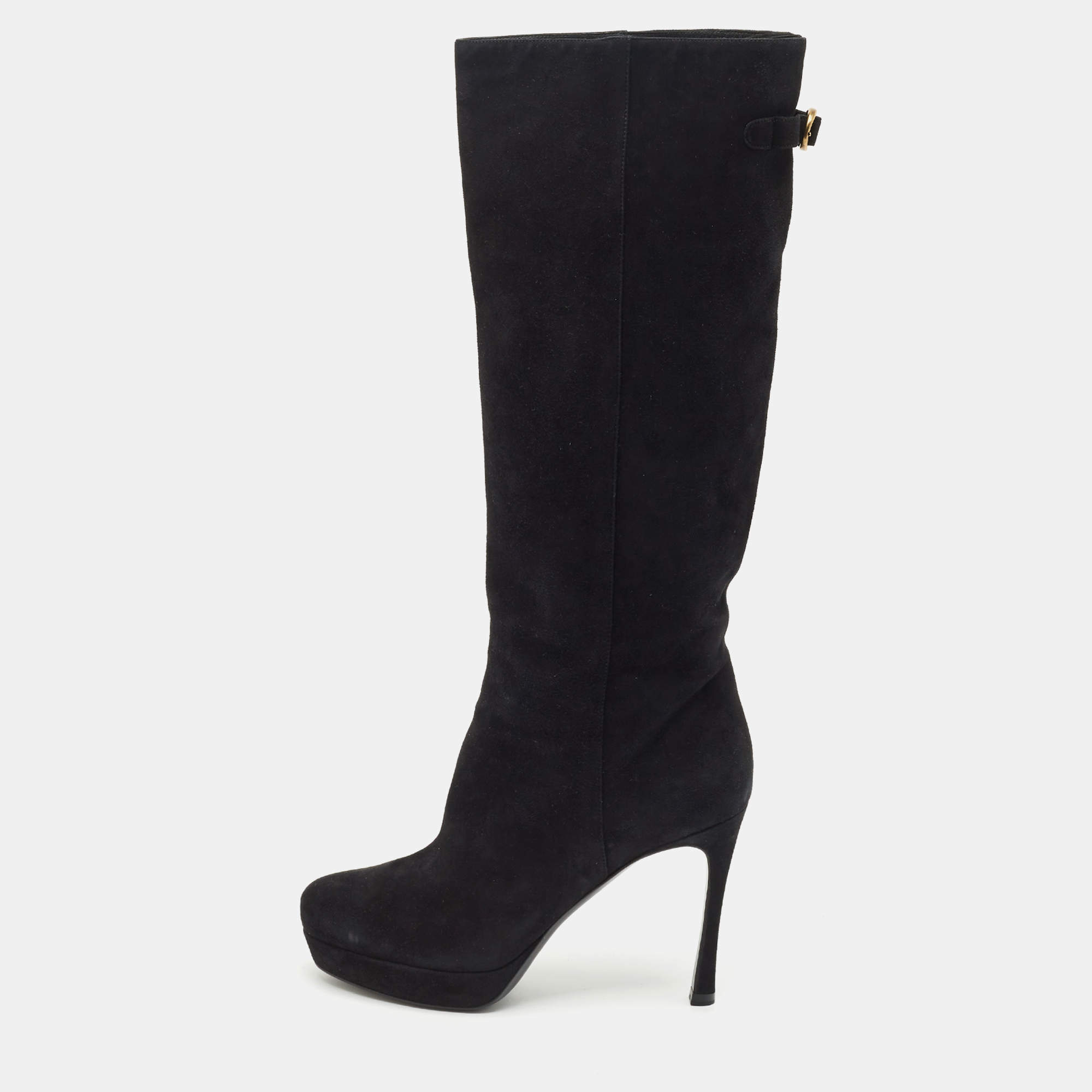 Yves Saint Laurent Black Suede Knee Length Boots Size 39