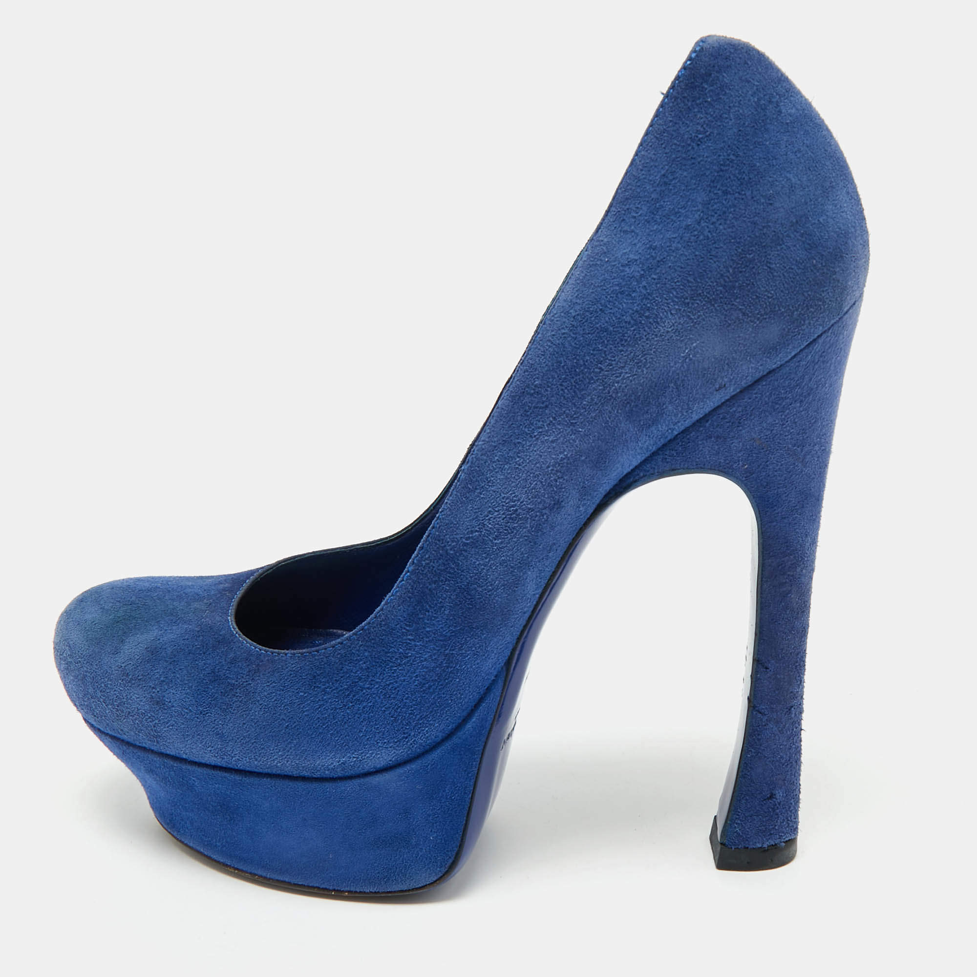 Pre Owned Yves Saint Laurent Blue Suede Platform Pumps Size 35