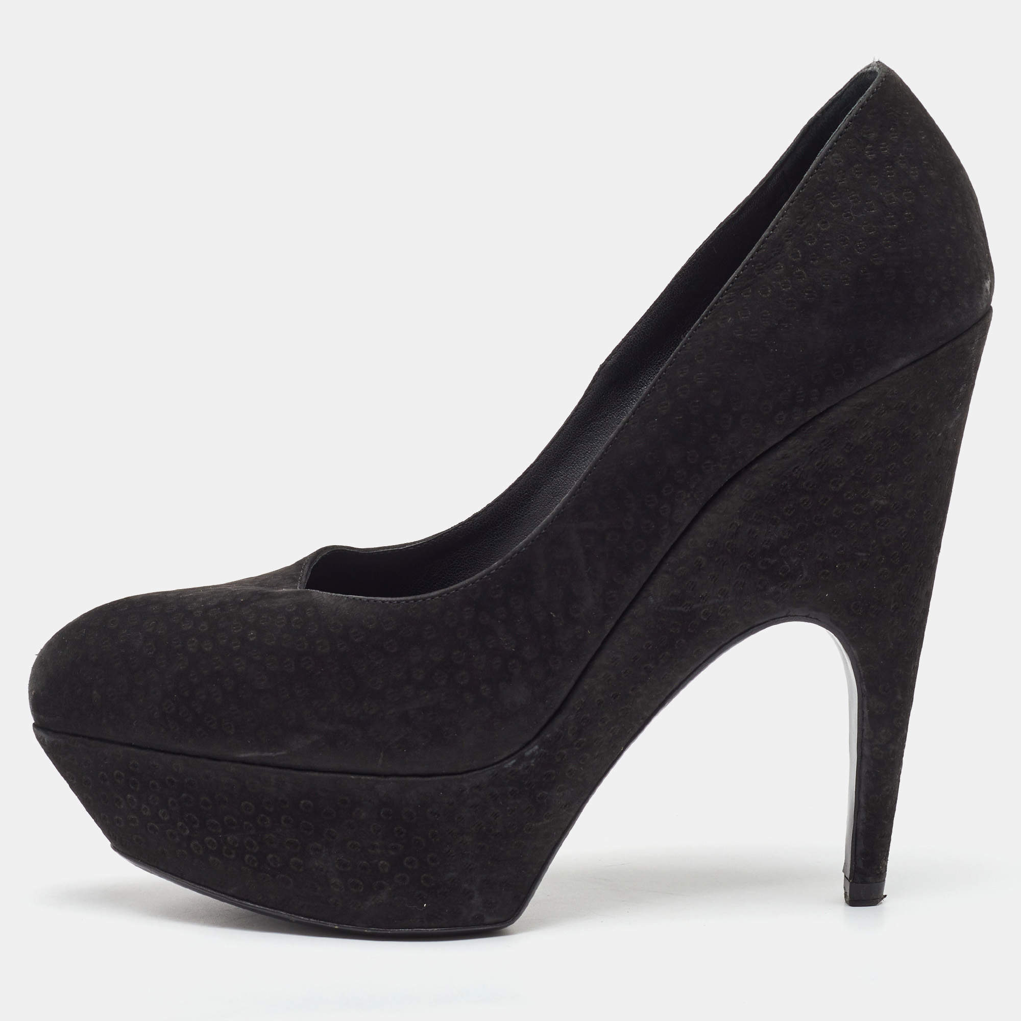 Pre Owned Yves Saint Laurent Black Nubuck Leather Platform Pumps Size 38
