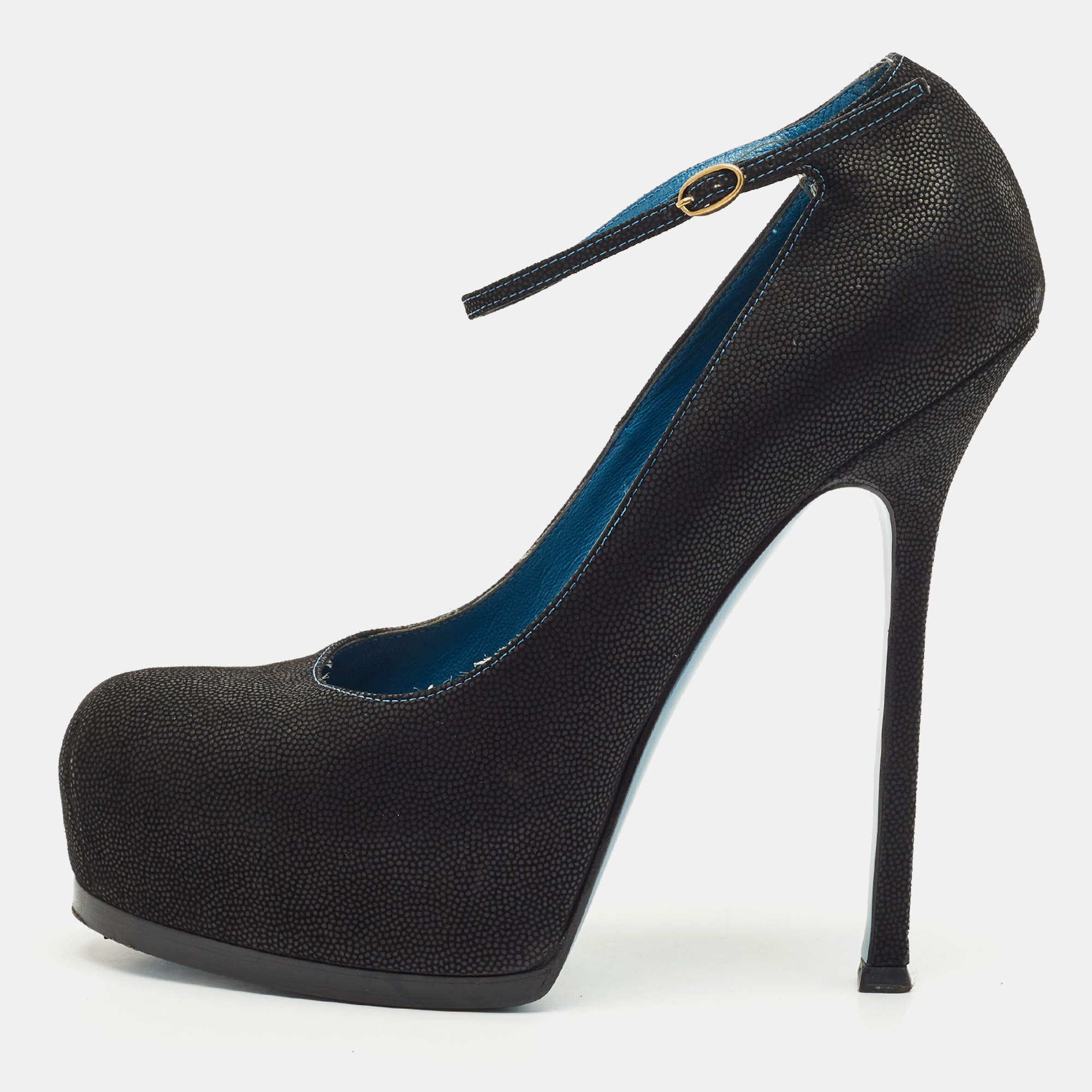 Pre Owned Yves Saint Laurent Black Nubuck Leather Platform Pumps Size 40