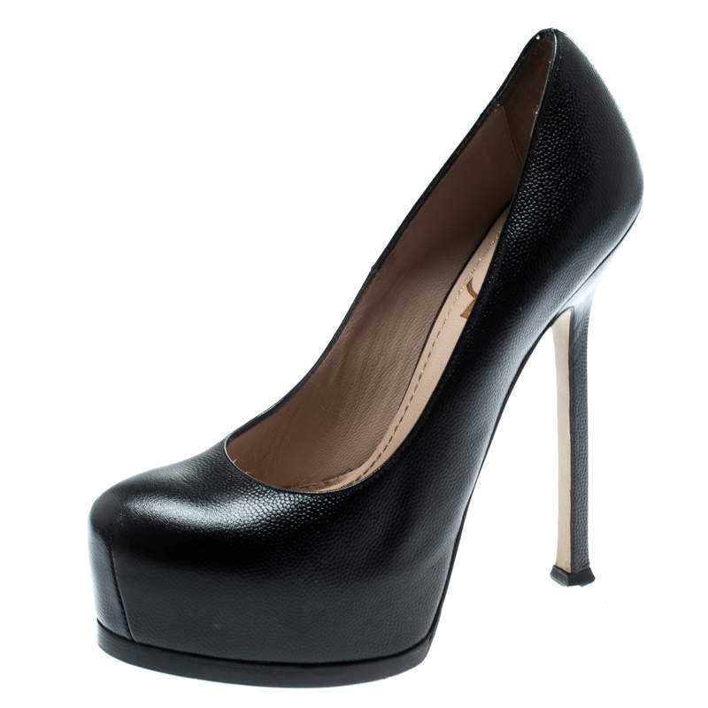 Pre Owned Saint Laurent Paris Black Leather Tribtoo Platform Pumps Size 35.5