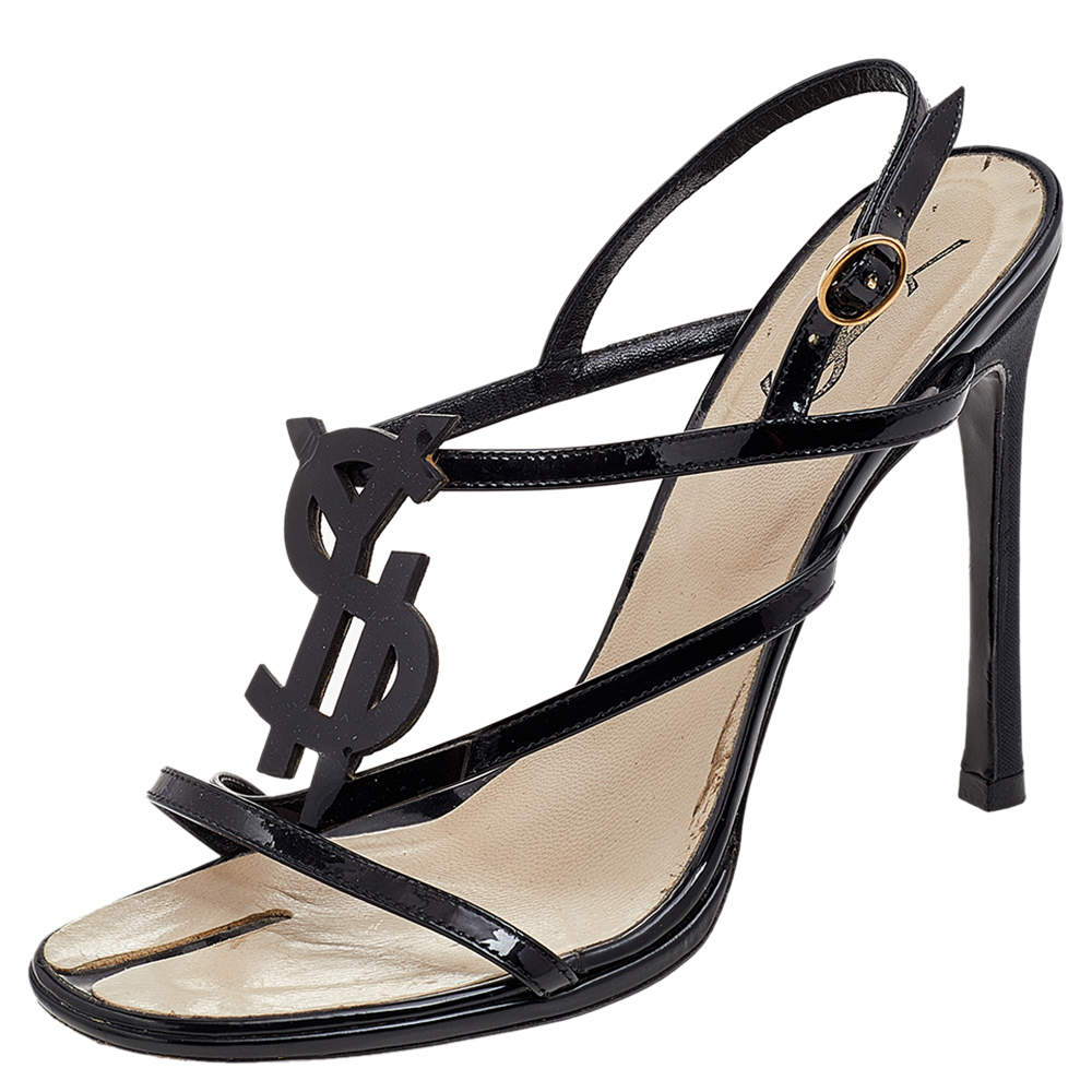 Pre Owned Yves Saint Laurent Black Patent Leather Hero Slingback Sandals Size 35