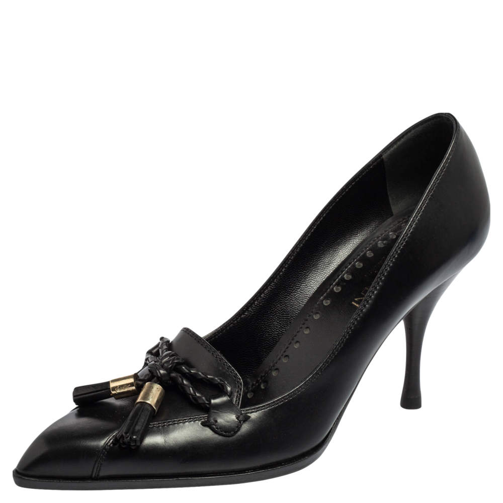 Pre Owned Yves Saint Laurent Black Leather Loafer Pumps Size 37