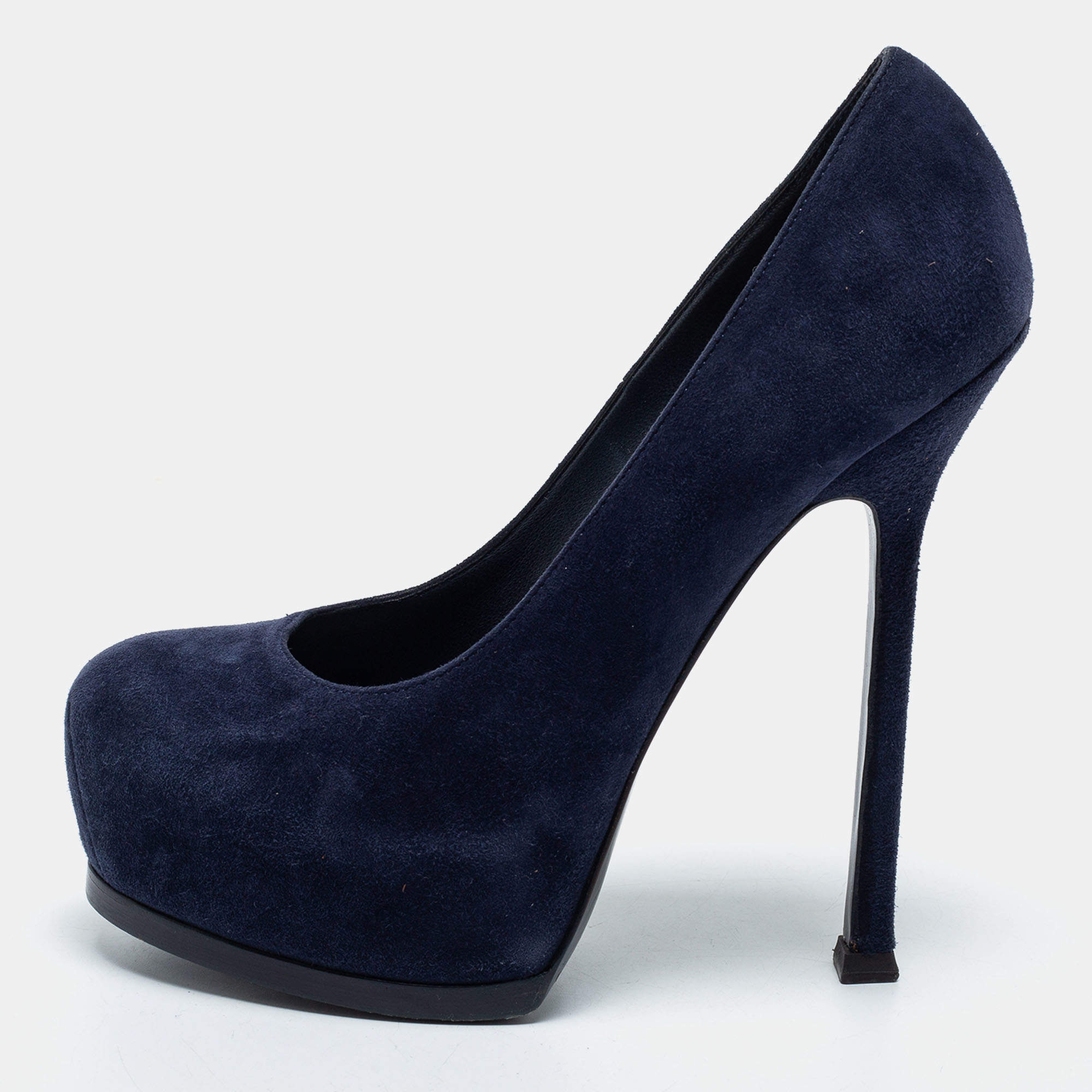 Pre Owned Yves Saint Laurent Navy Blue Suede Tribtoo Pumps Size 35
