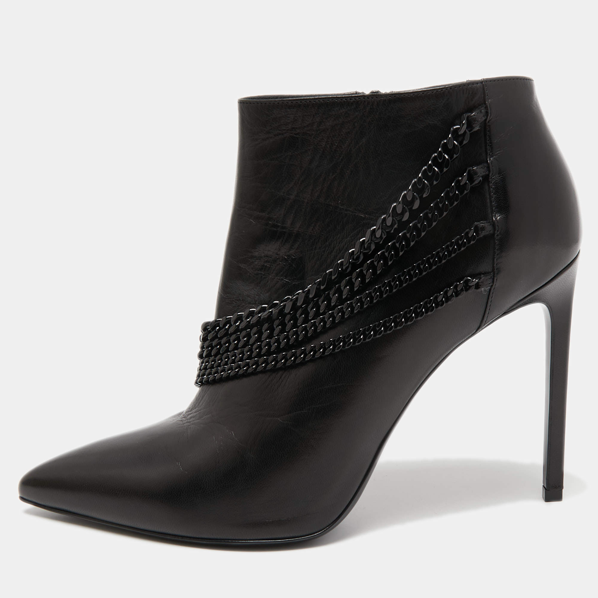 Pre Owned Yves Saint Laurent Black Leather Ankle Boots Size 40