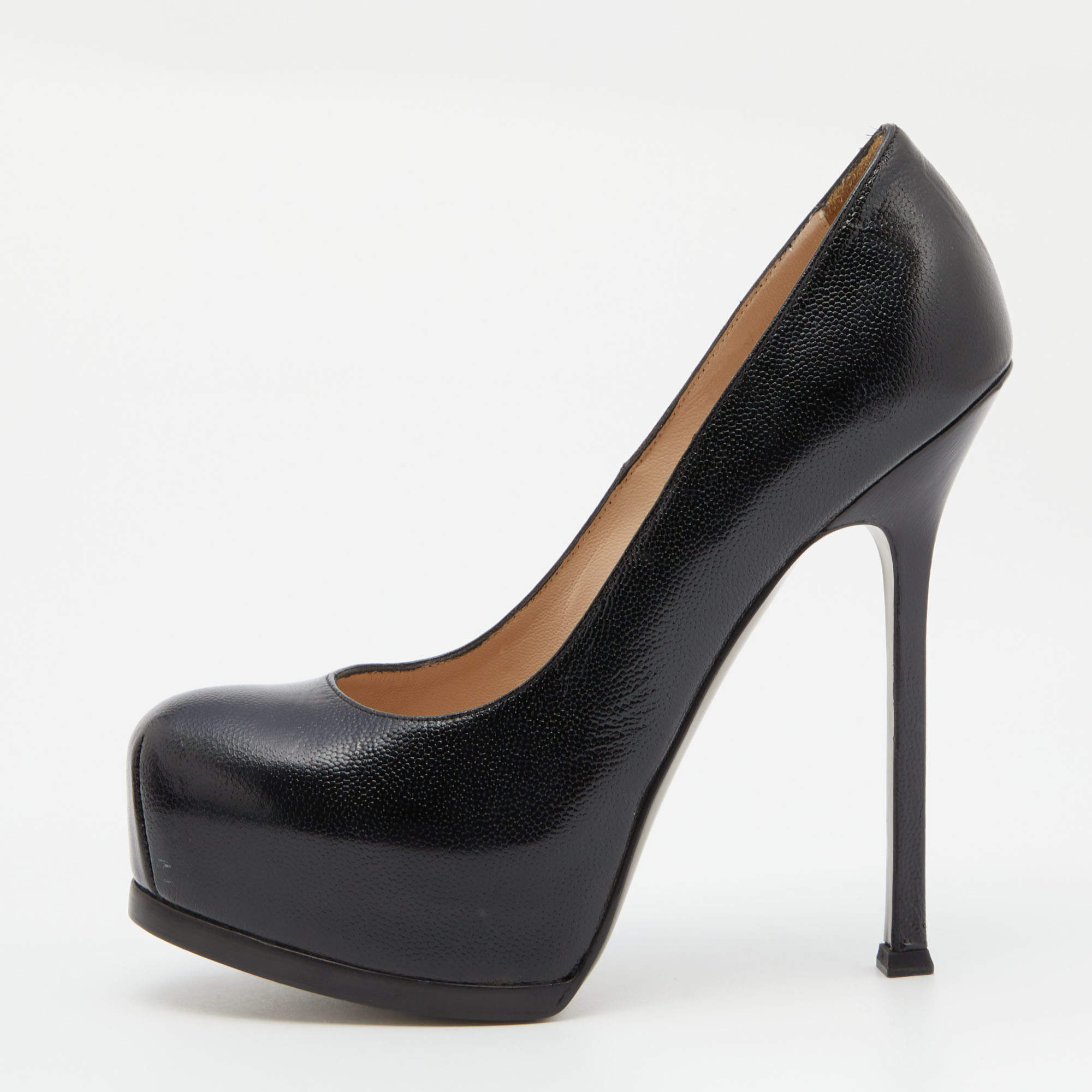 Pre Owned Yves Saint Laurent Black Leather Tribtoo Platform Pumps Size 38.5
