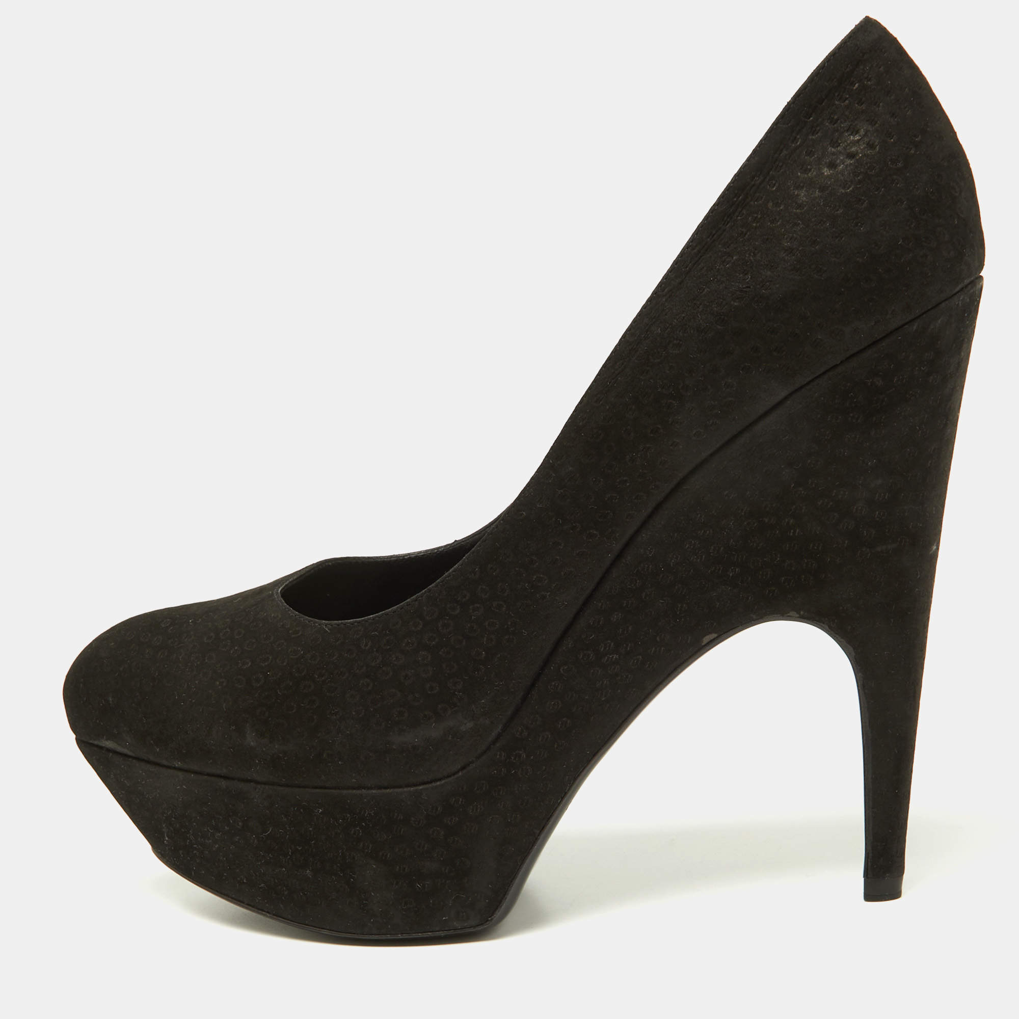Pre Owned Yves Saint Laurent Black Textured Suede Platform Pumps Size 40