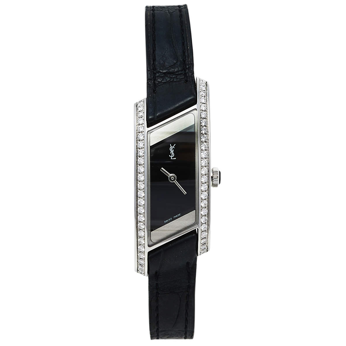 Pre Owned Yves Saint Laurent Black Stainless Steel Diamonds Rive Gauche Women's Wristwatch 17 mm