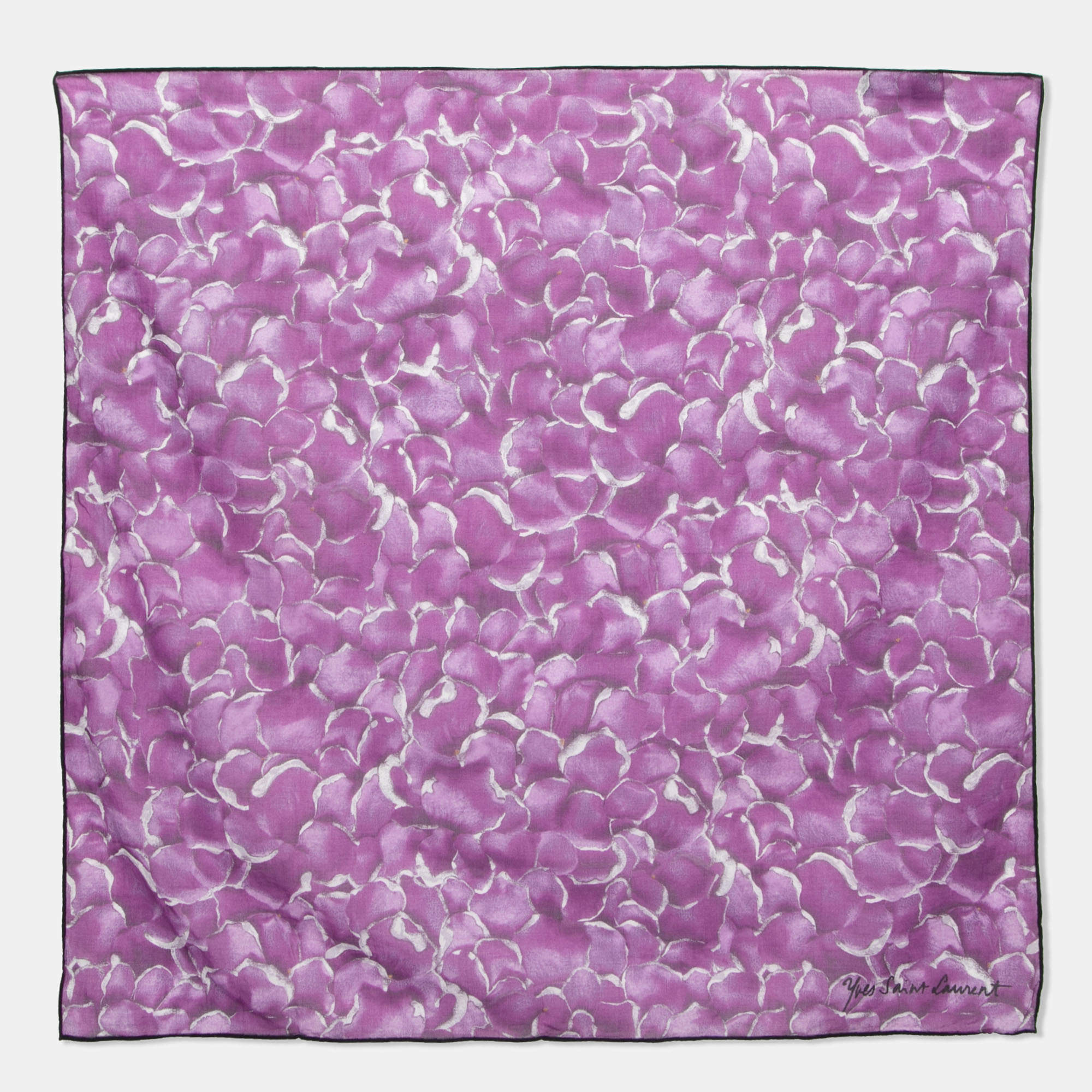 Pre Owned Yves Saint Laurent Rive Gauche Purple Flower Print Cotton Scarf